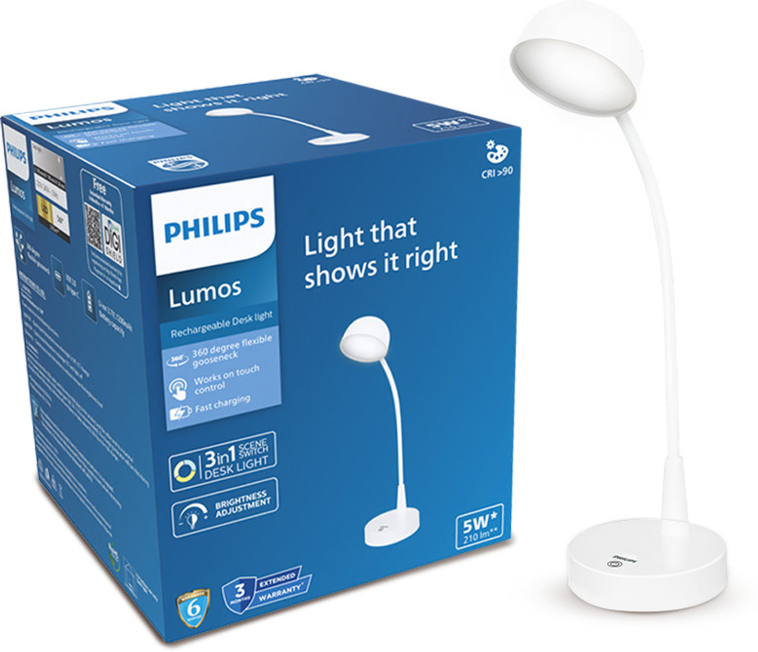 Image of PHILIPS 5W LUMOS LED Desk Light, 3-in-1 , Adjustable Brightness,EyeComfort Technology Table Lamp
