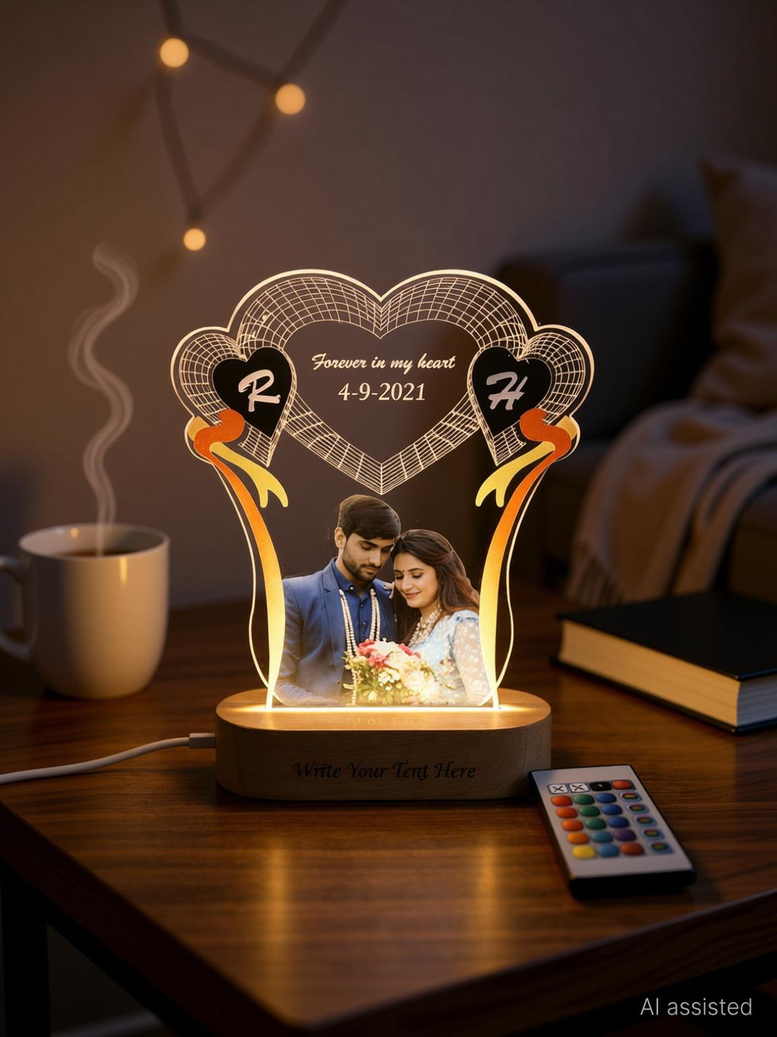 Image of Shayona Acrylic Night Lamp with 5 Color Changing you are my love Night Lamp Night Lamp