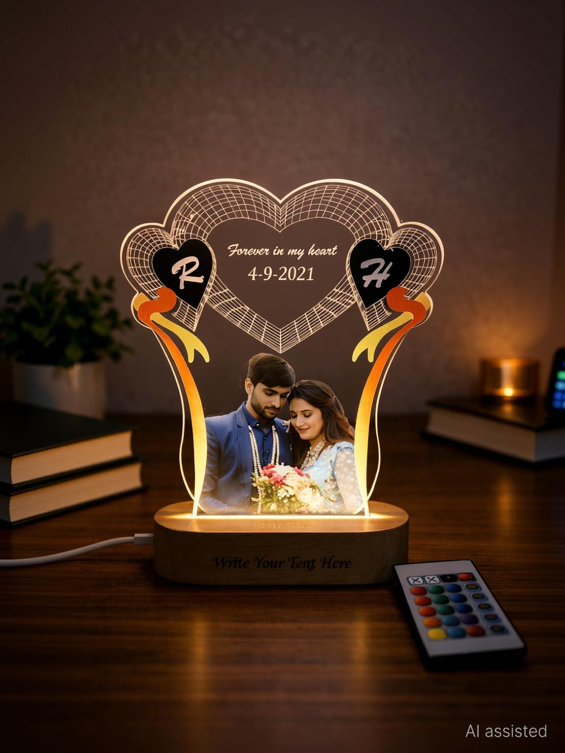 Image of Shayona Acrylic Night Lamp with 5 Color Changing you are my love Night Lamp Night Lamp