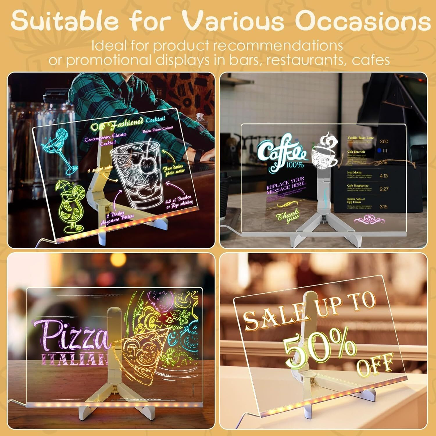 Image of ZODZE 3d Acrylic LED Message Board, LED Writing Board With Pen Glowing Board 30 x 20cm Table Lamp