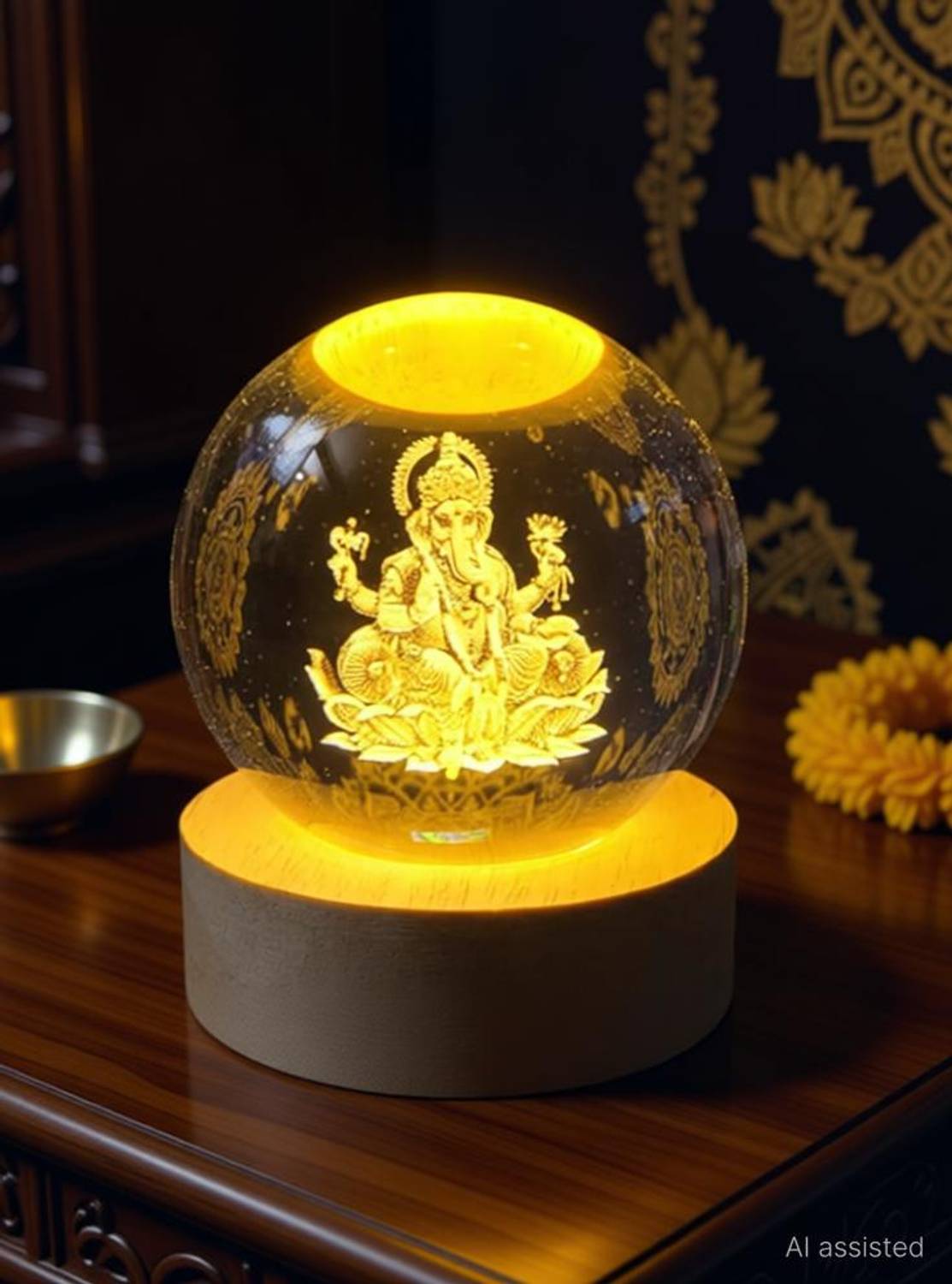 Aipom 3D Ganesh Ji Crystal Ball Night Lamp