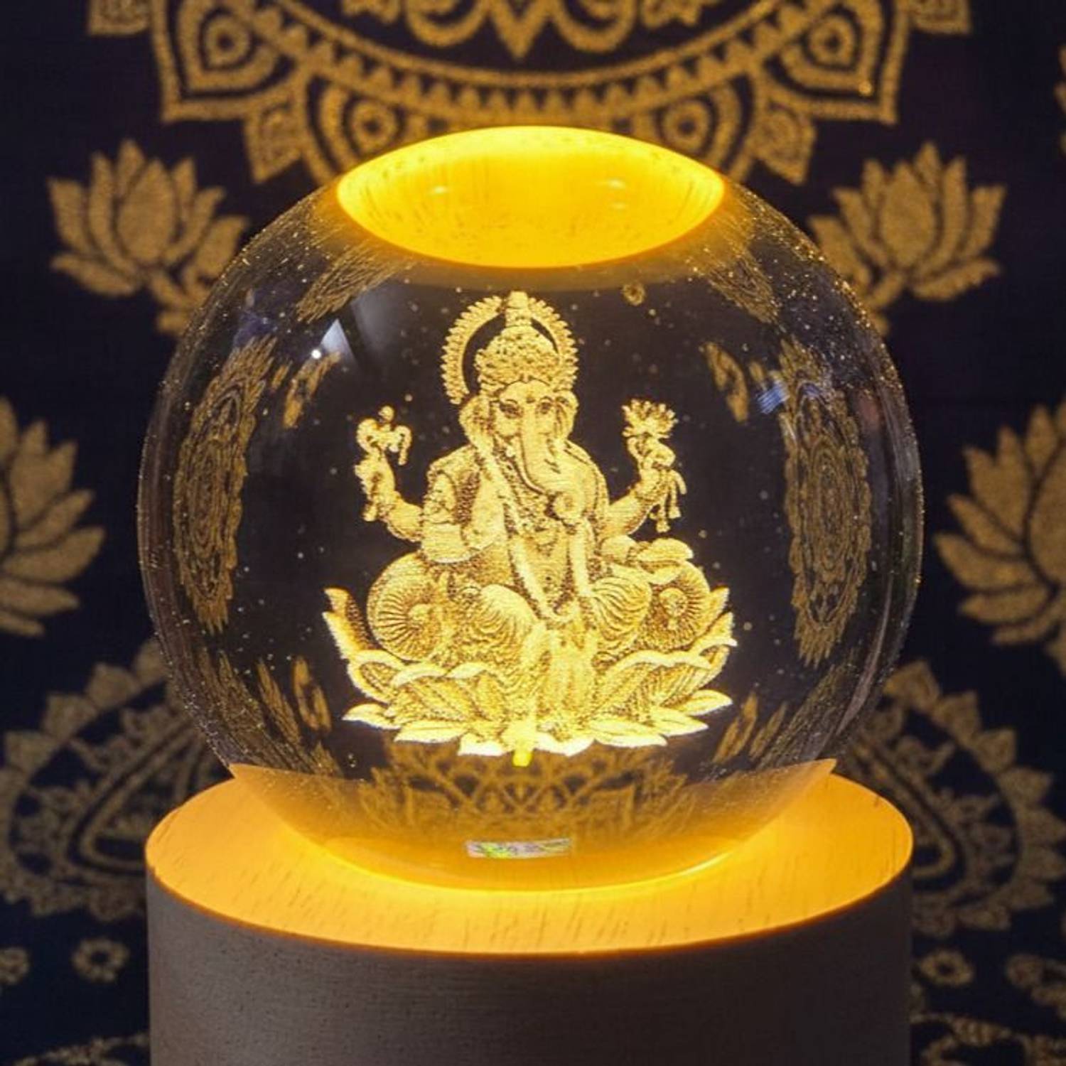 Aipom 3D Ganesh Ji Crystal Ball Night Lamp (9 cm, Ganesh Ji)