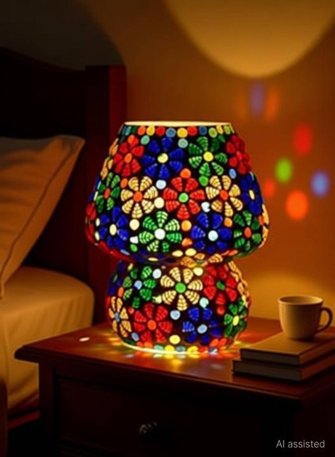 Vishal Handicraft Mosaic Mushroom Shape Bedside Turkish Table Lam