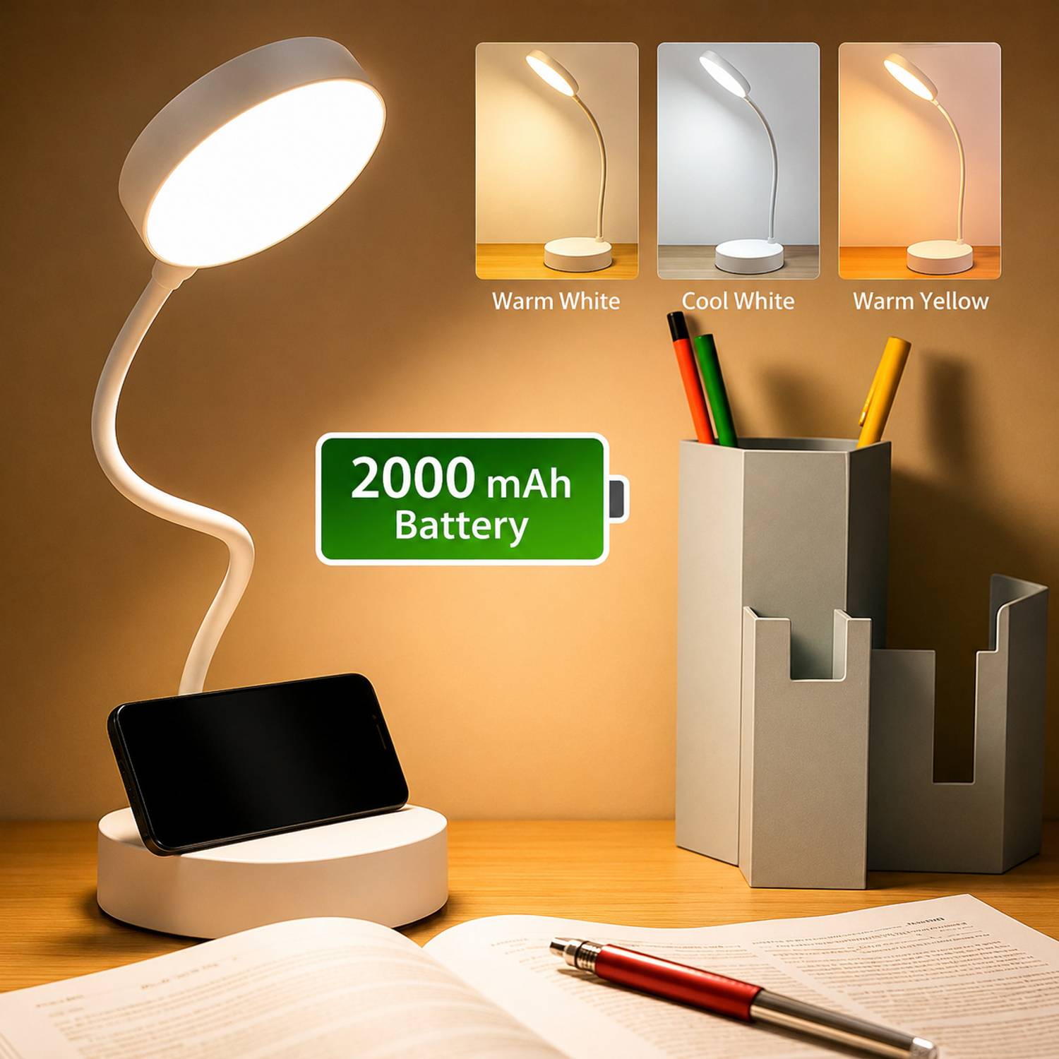 Trust White LED Table Lamp 3 Brightness Modes - Image 1
