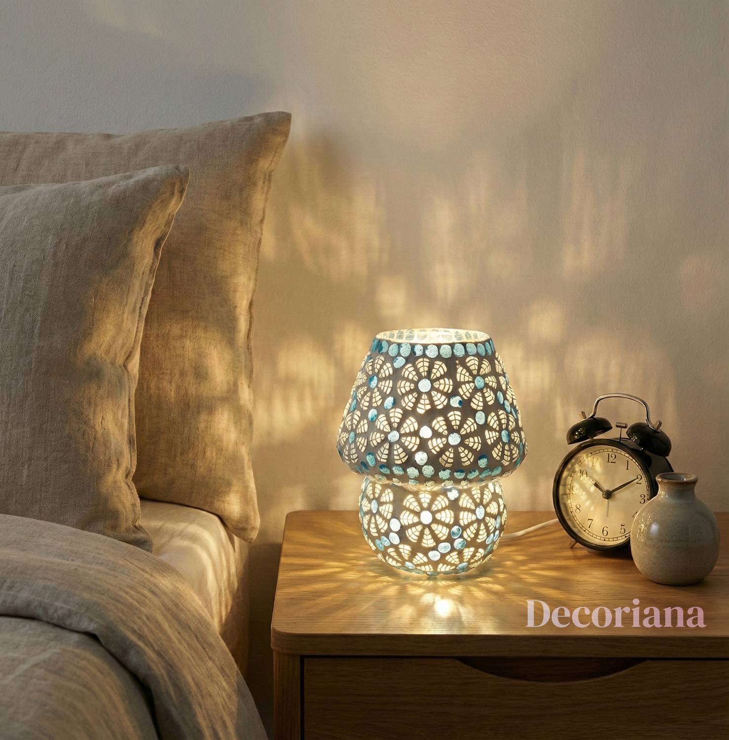 Decoriana Blue Mosaic LED Table Lamp Decorative Light for Bedro