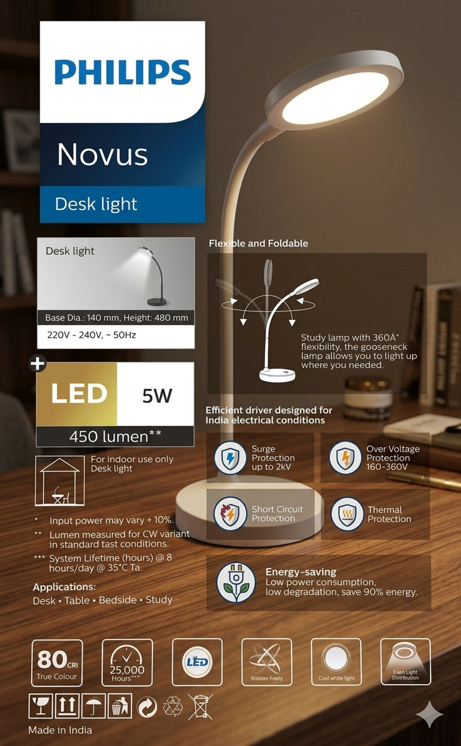 Image of PHILIPS Novus LED Desk Light / Study Lamp !FULLY ADJUSTABLE DESIGN Study Lamp