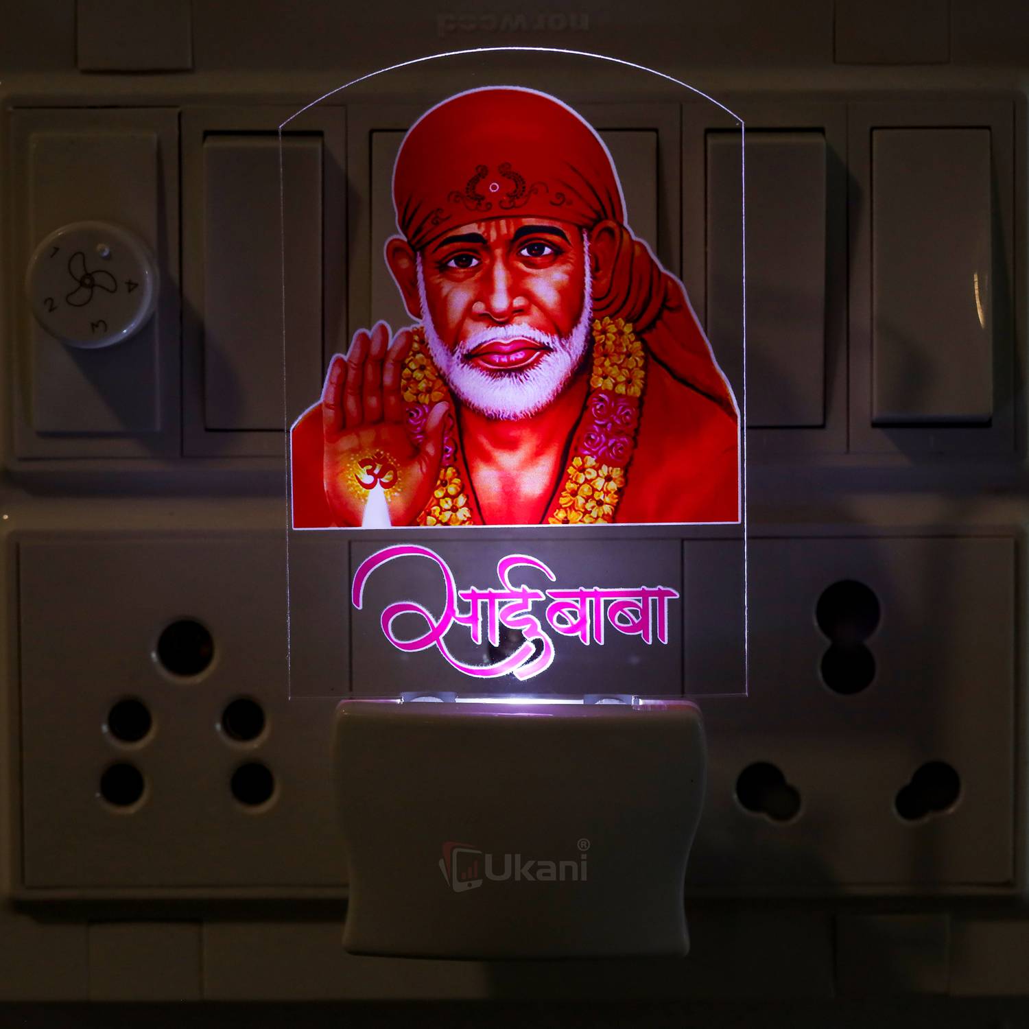 UKANI SAI BABA UV Printed Acrylic 3D Illusion White Colour LED Pl