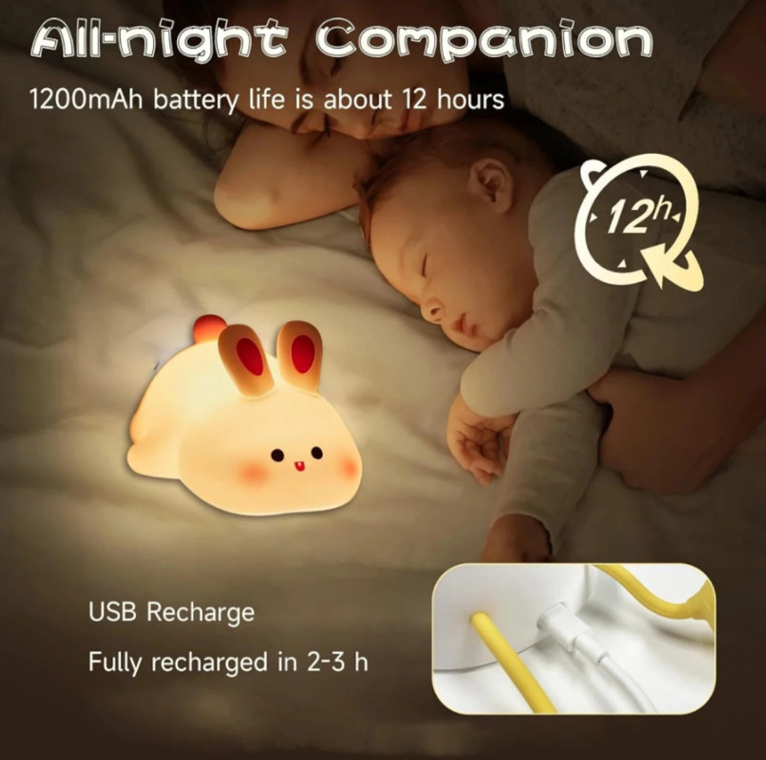 Image of morbee Big Face Rabbit Night Light, Cute Bunny Gifts, Silicone Squishy Rabbit Lamp tg2 Night Lamp