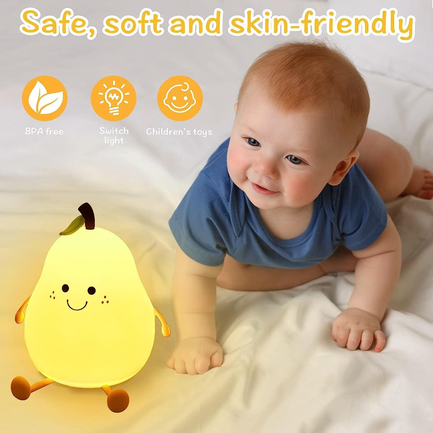 Image of NAIRO Kids LED Pear Lamp - Soothing Glow, Safe Silicone Material, Fun & Portable Light Night Lamp