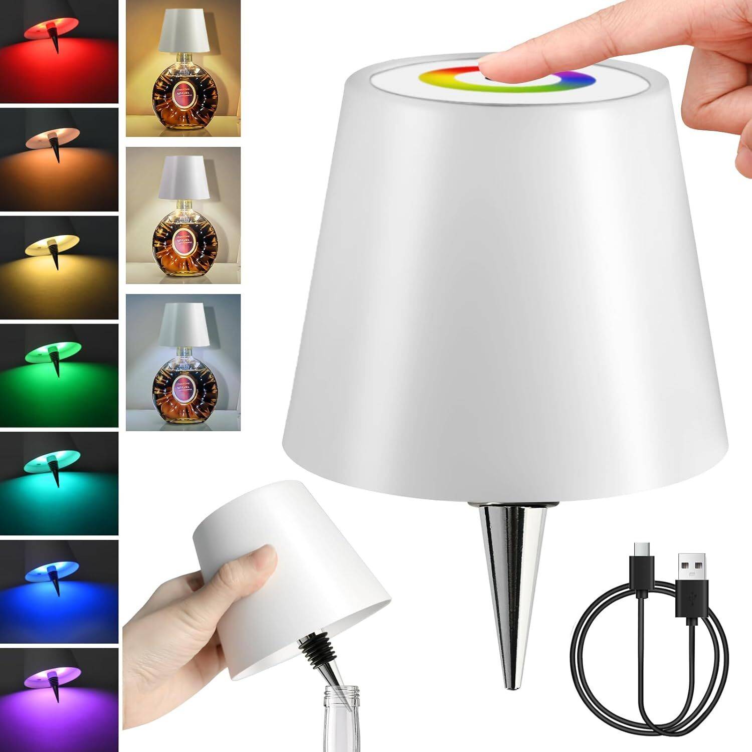 Samusagya Portable LED Wine Bottle Lamp with Stopper, 3 Color
