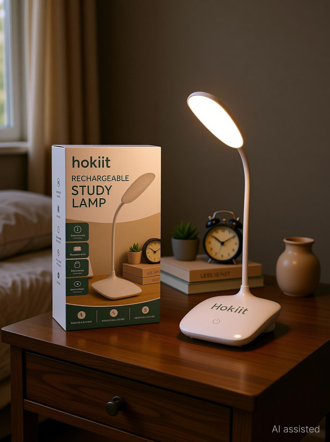 Image of Hokiit Desk Lamp Touch Sensor On /Off Study Lamp USB Rechargeable Study Lamp