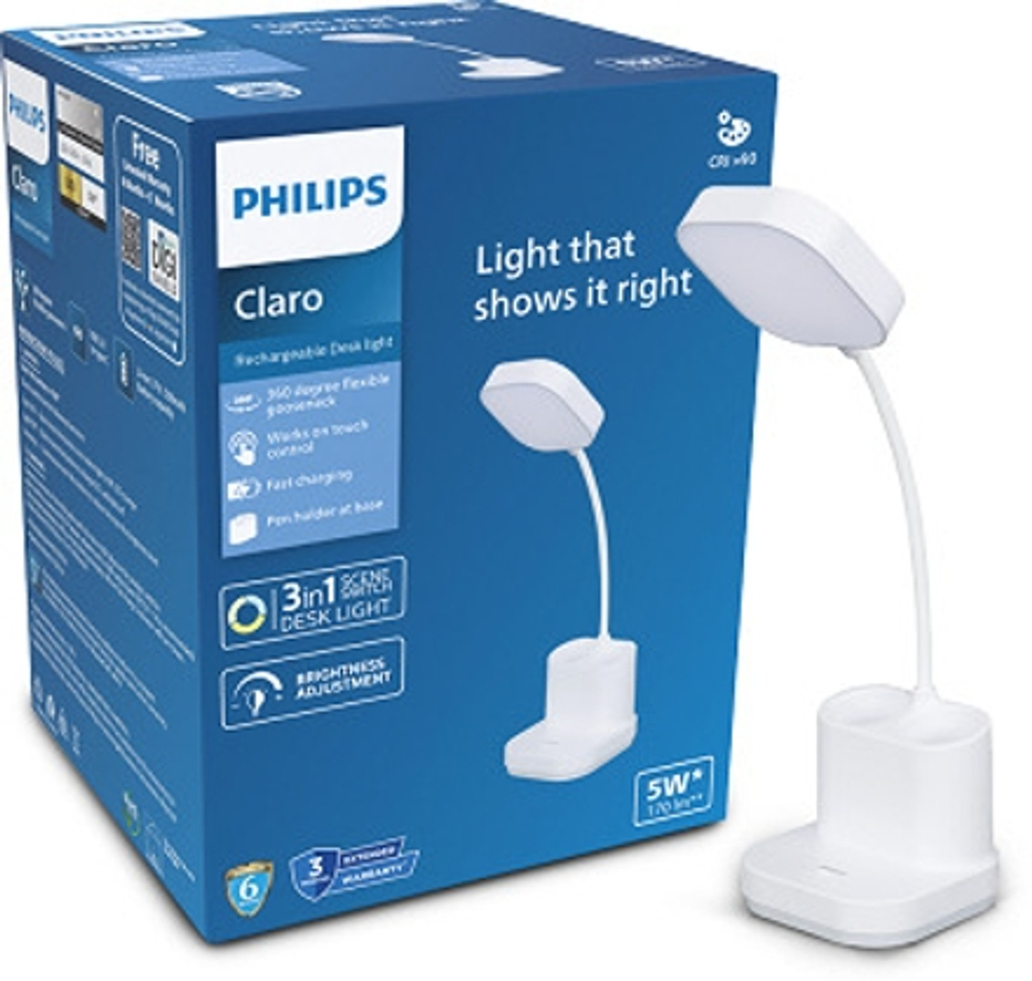 Image of PHILIPS 5W CLARO LED Desk Light, 3-in-1 , EyeComfort Technology, Adjustable Design Table Lamp