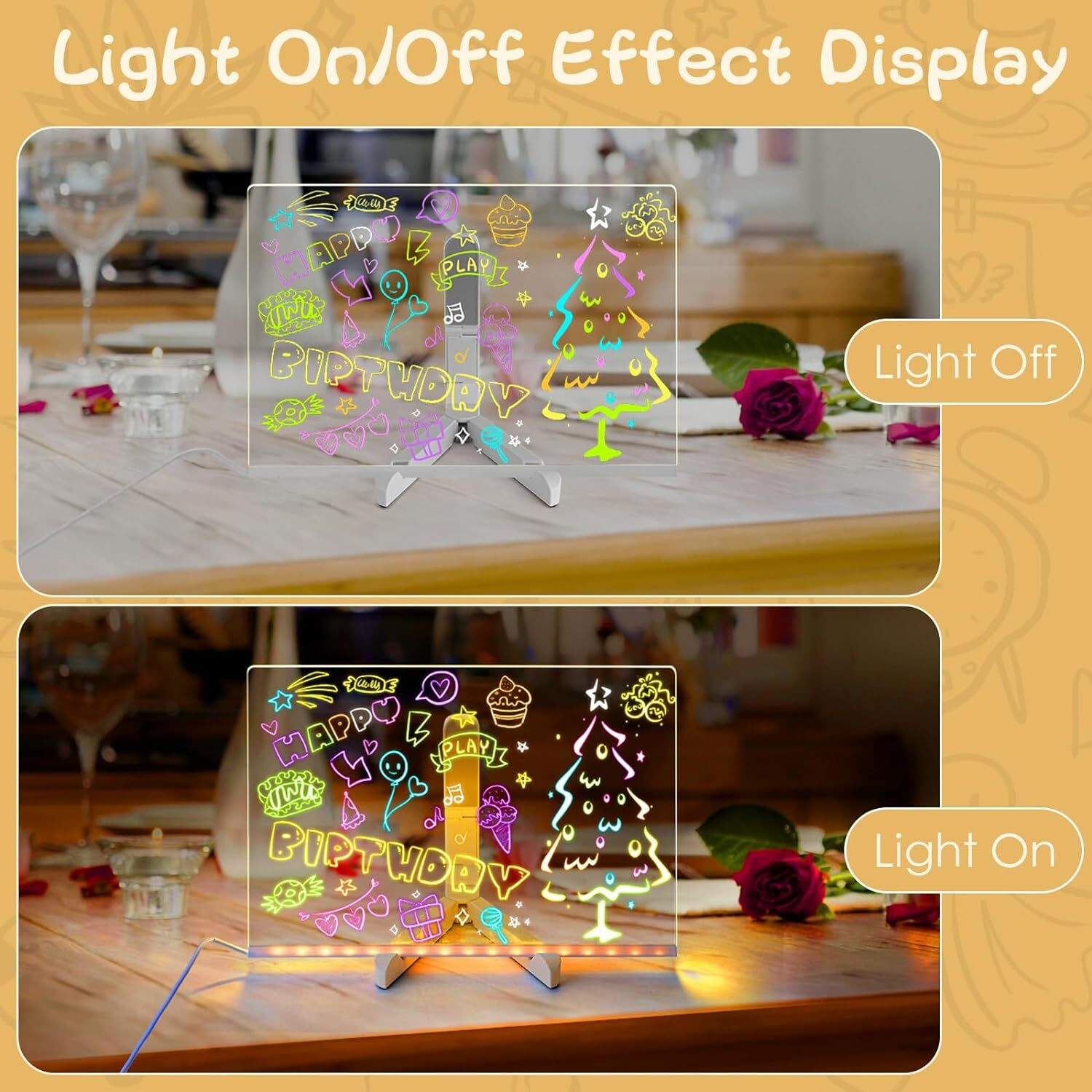 Image of ZODZE 3d Acrylic LED Message Board, LED Writing Board With Pen Glowing Board 30 x 20cm Table Lamp