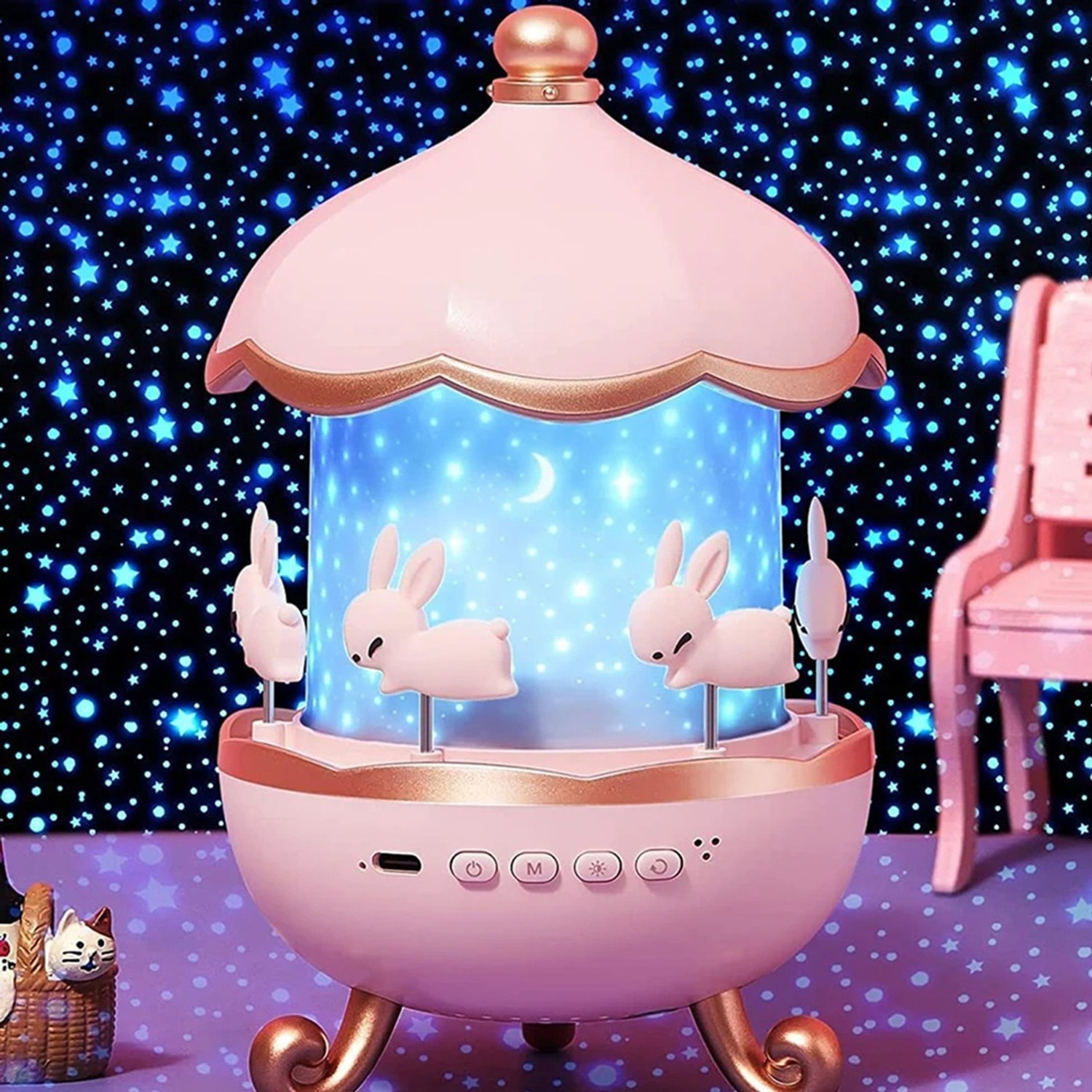 Image of NPN Bunny Carousel Night Light Projector | 6 Sets Film 360 Rotating Night Lamp