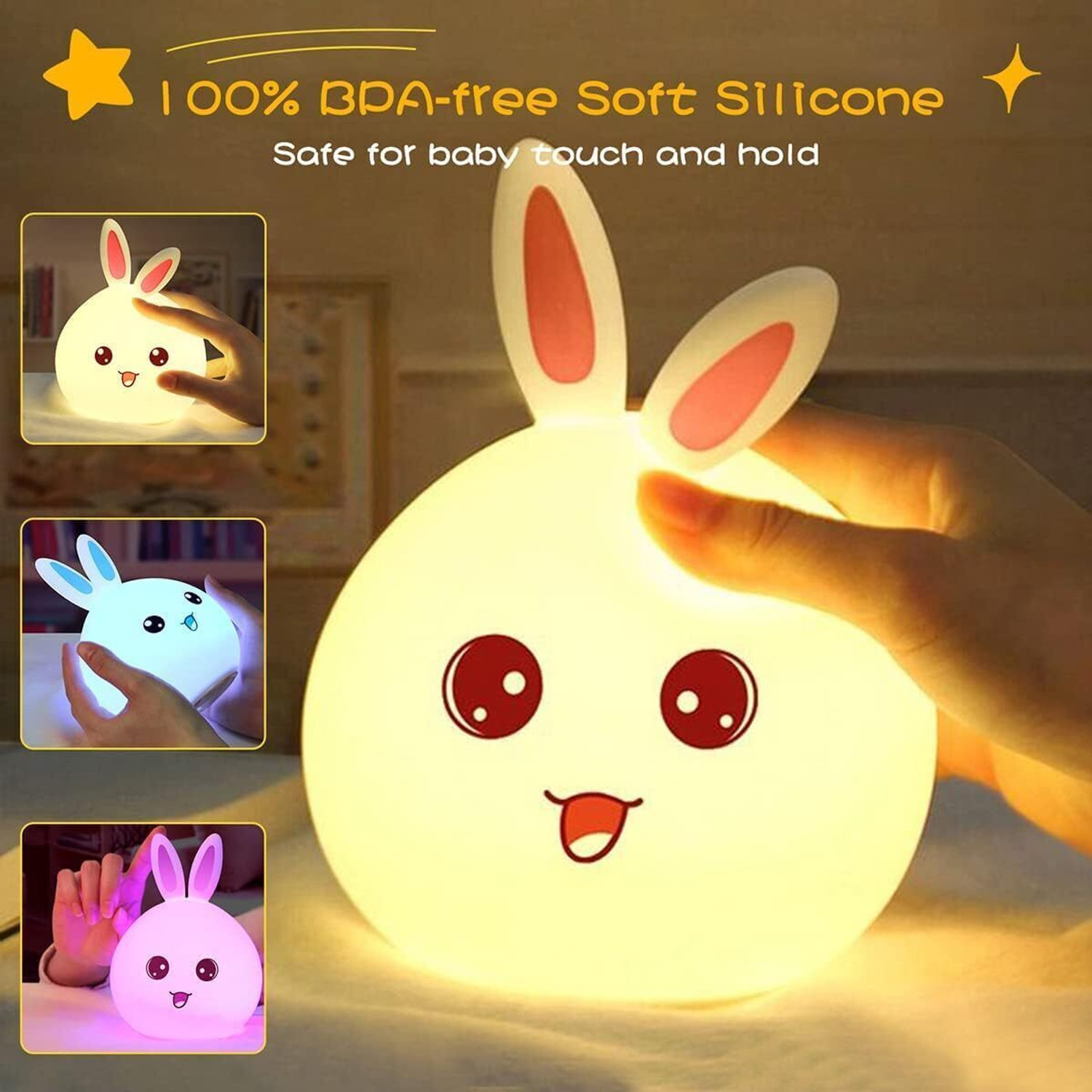 Image of Sarang Night Lamp For Kids,Silicone Cute Little Rabbit LED Table Lamp Night Lamp