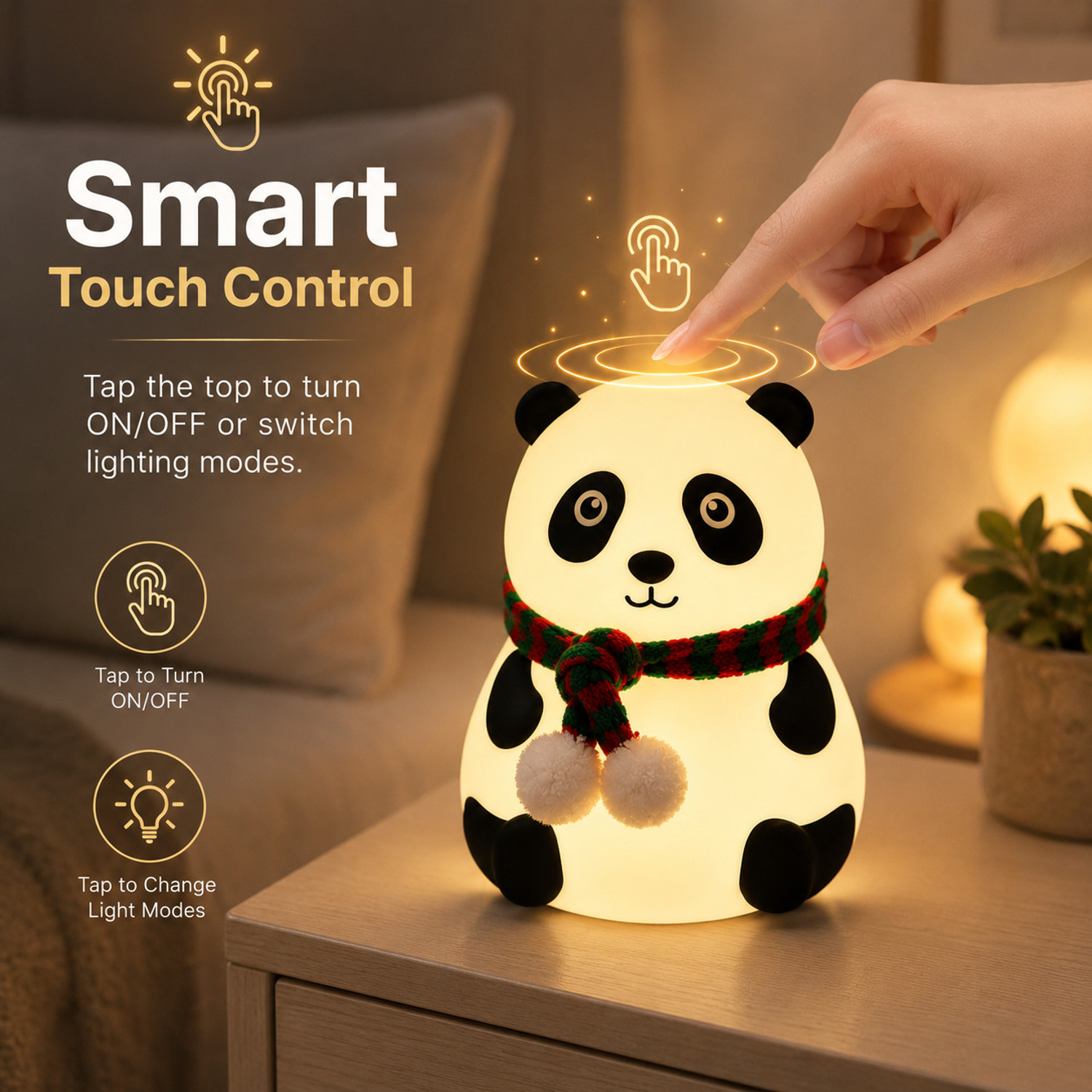 Image of MAA BHAWANI HANDICRAFTS Cute Panda Bedside Night Lamp with 7 Color LED and Warm Light Decorative Showpiece - 13 cm