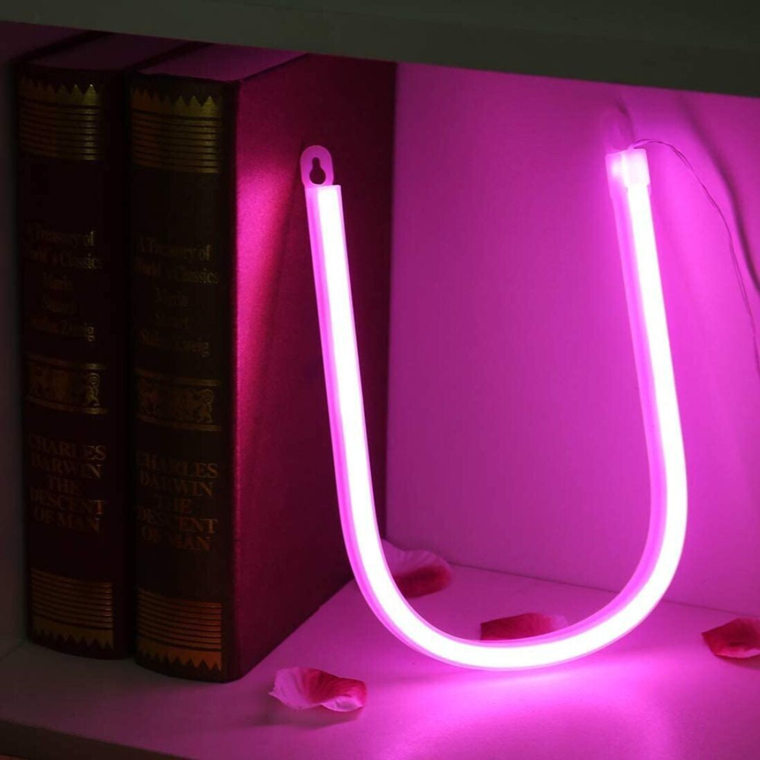 Image of Satyam Kraft Marquee Alphabet Shaped Neon Led Light for Home Decoration and Wall Lamp, Pink, 1 Piece (Letter-U) Night Lamp