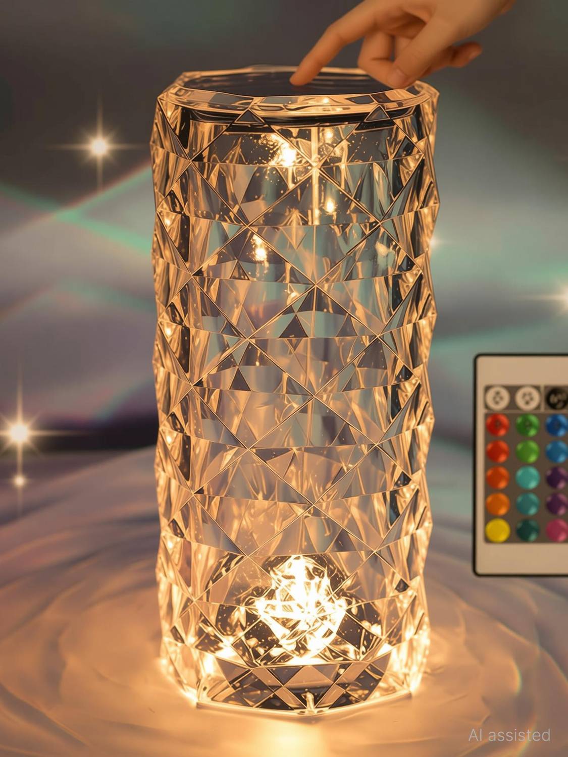ALFONSIYAZ Table Lamp Crystal Rose Light 16 RGB Color Changing Diamond Lamps with Remote Night Lamp