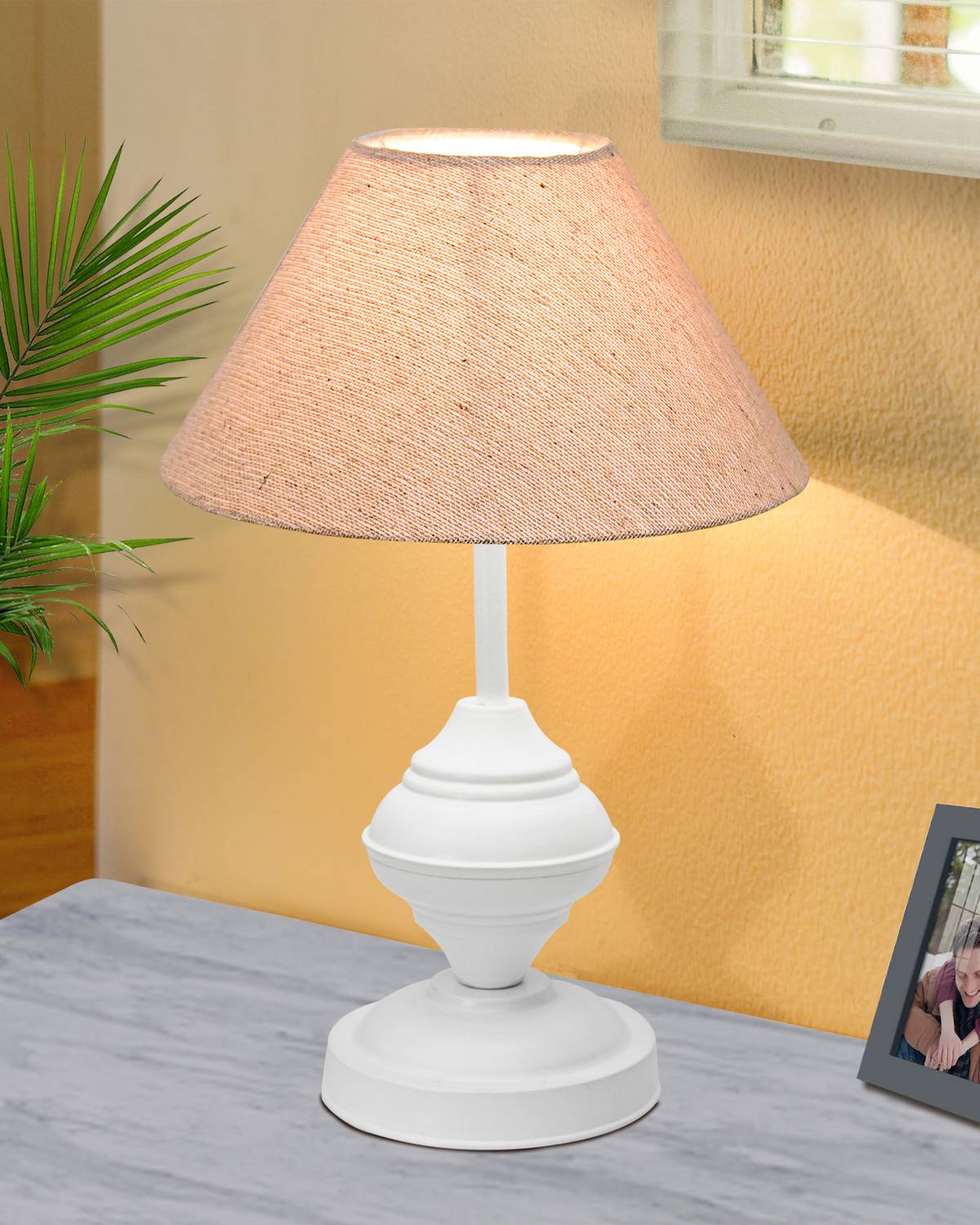 Glowhere Farmhouse Matte Table Lamp, Beige Cone Fabric Shade for