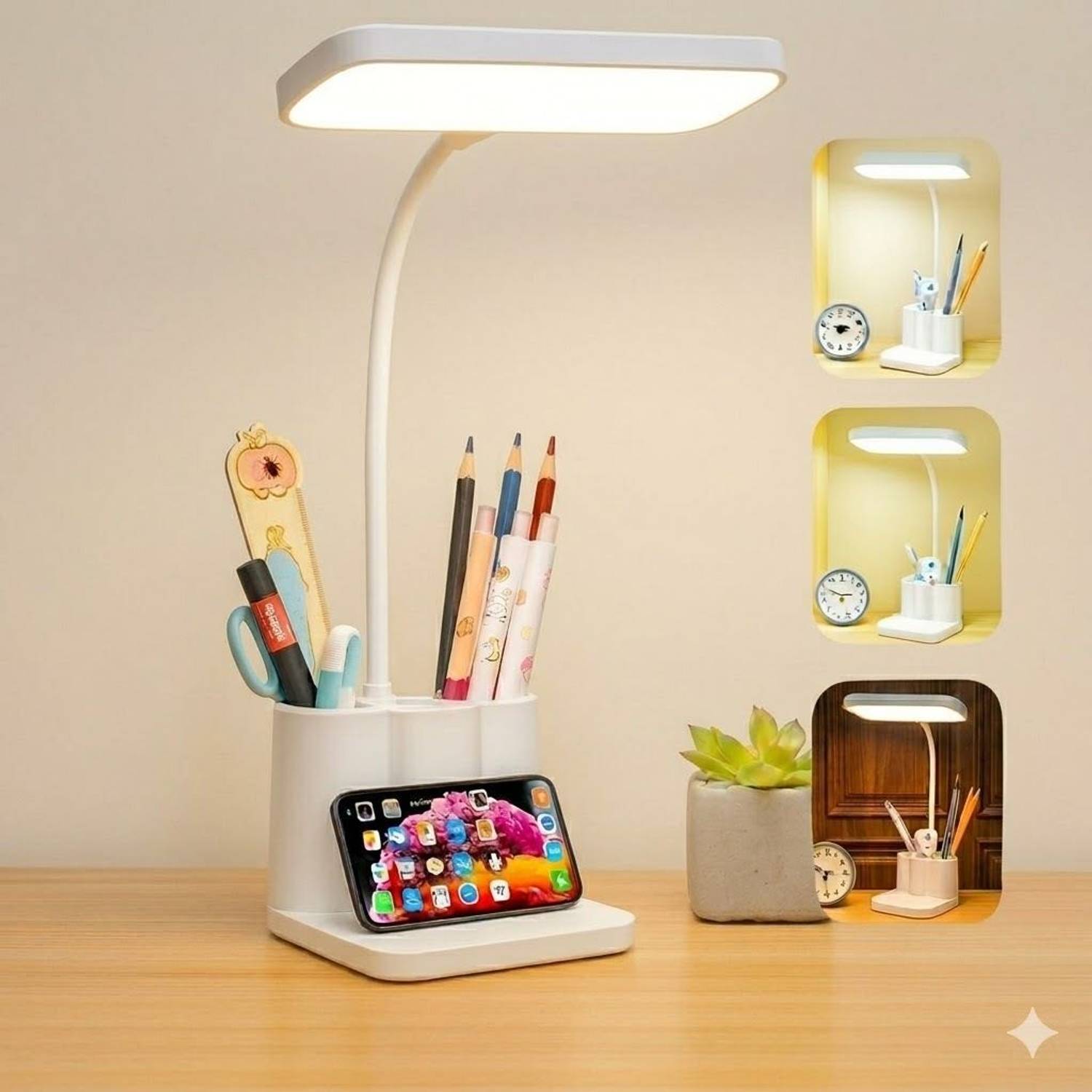 DIYALUX 3-in-1 LED Desk Lamp with Pen & Phone Holder Study Lamp (