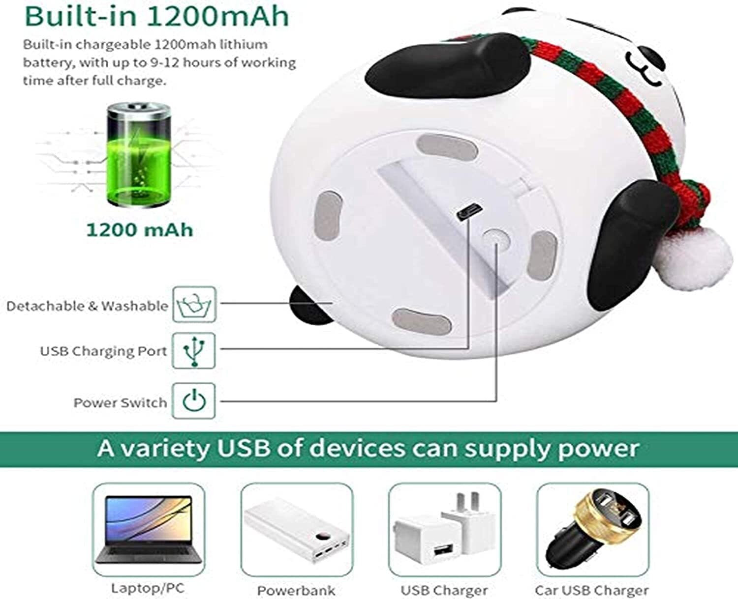 Image of Fortay Cute Panda,USB Rechargeable, 7-Colors Changing Light, Room Decor - 14 cm