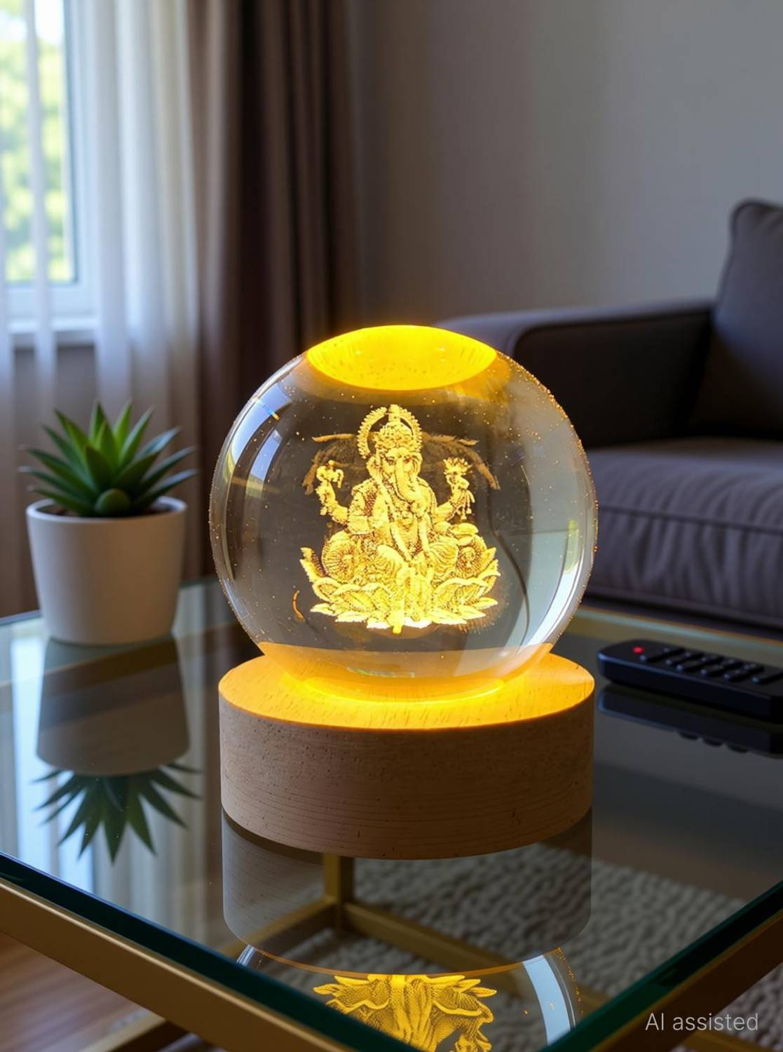 Aipom 3D Lord Ganesh Ji Crystal Ball Night Lamp
