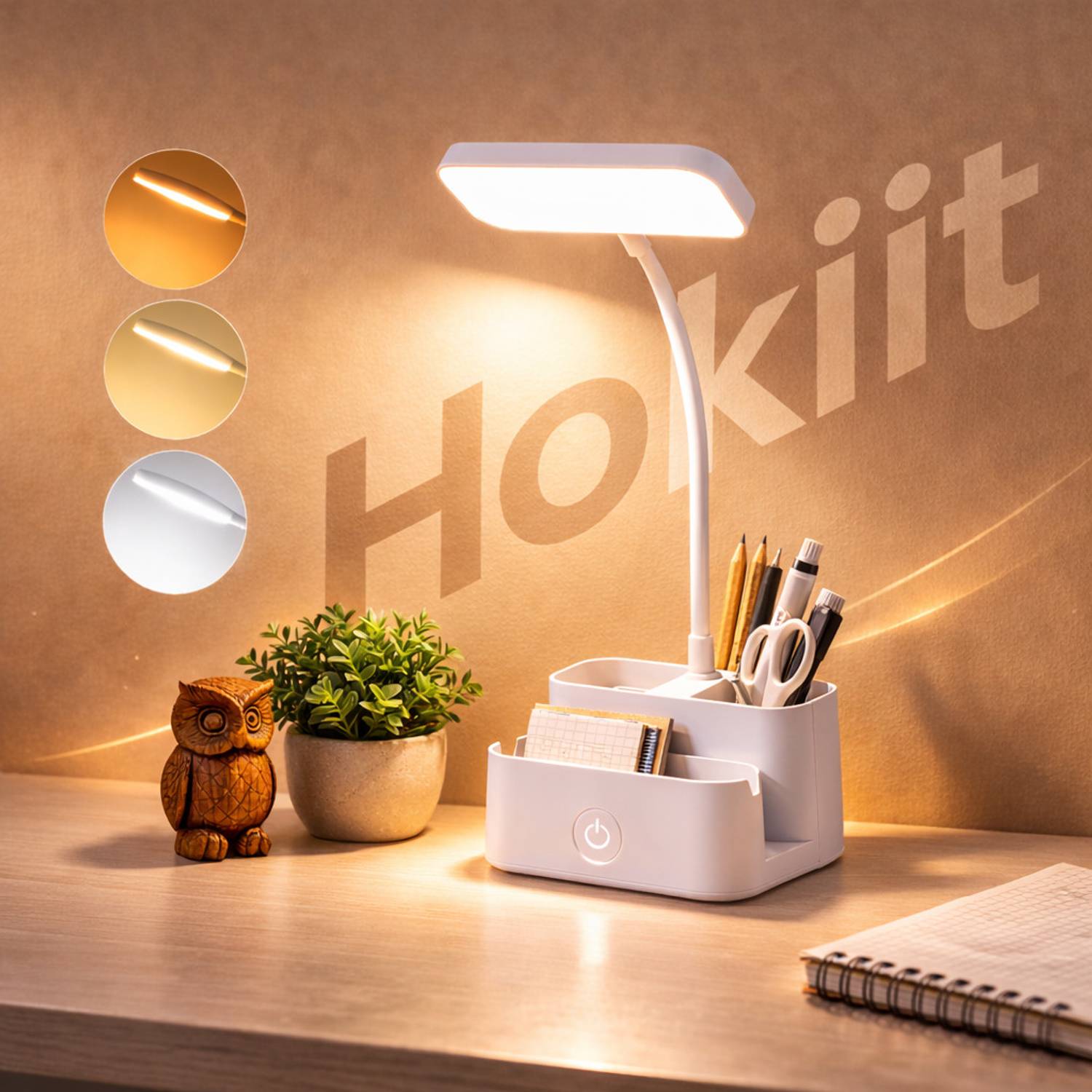 Hokiit Desk Lamp Touch Sensor On/Off Study Lamp USB Rechargeable