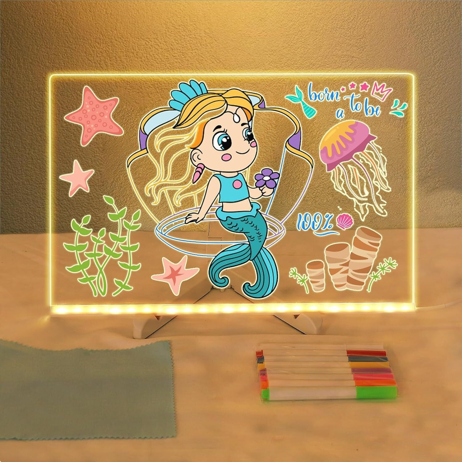 Image of ZODZE 3d Acrylic LED Message Board, LED Writing Board With Pen Glowing Board 30 x 20cm Table Lamp
