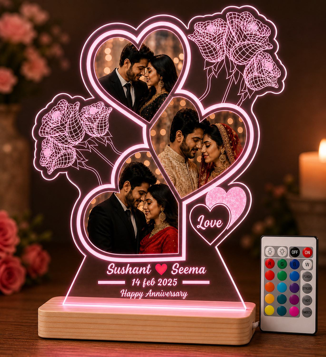 Image of ART ENTERPRISES 3D Personalized Photo Lamp | Perfect Valentine | Birthday | Anniversary Gift Decorative Showpiece - 22.2 cm (Glass, Multicolor)