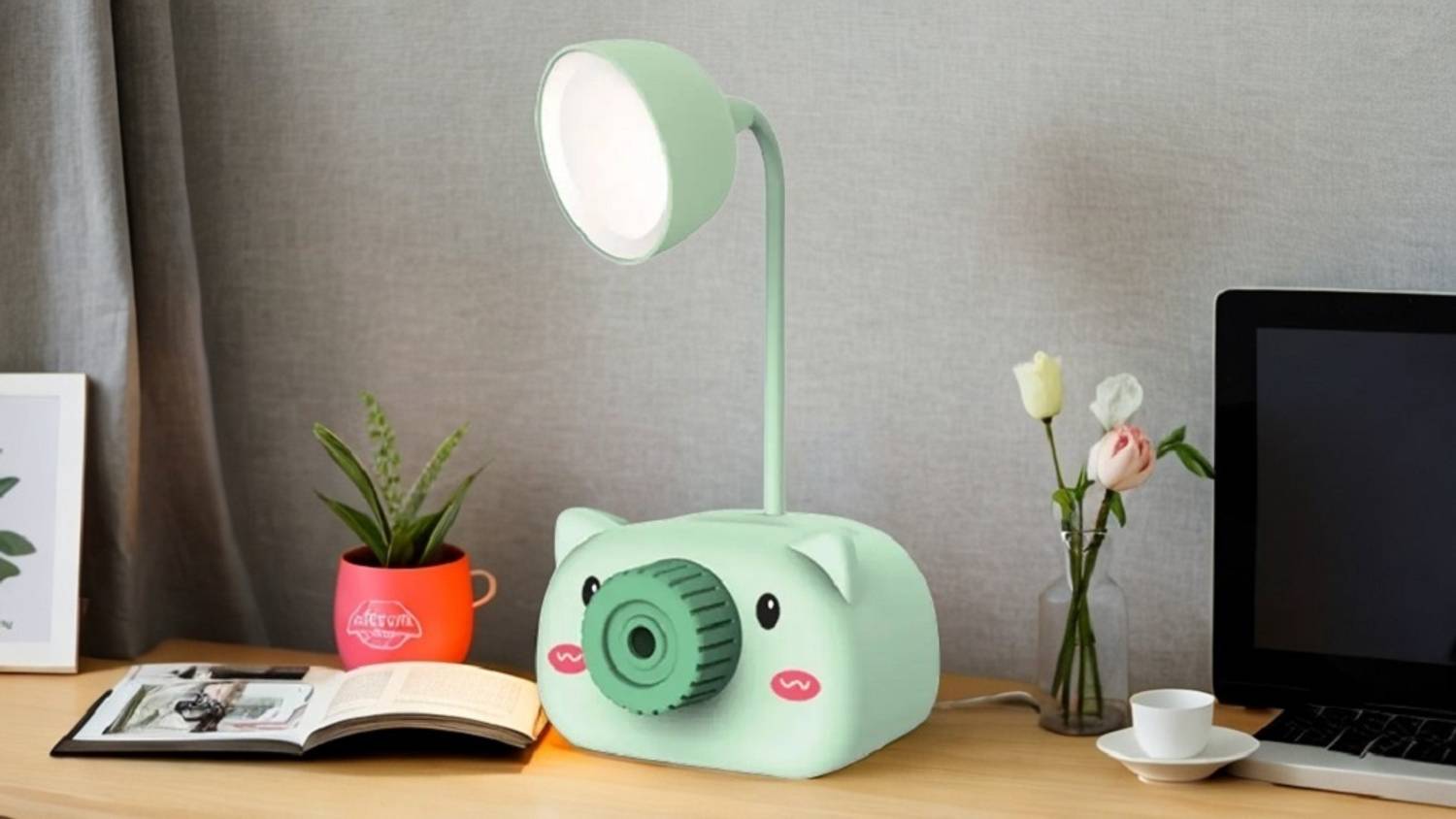 AKR 4in1 Camera Shaped Rechargeable Lamp with Sharpener Pen Stand With Night Lamp Study Lamp