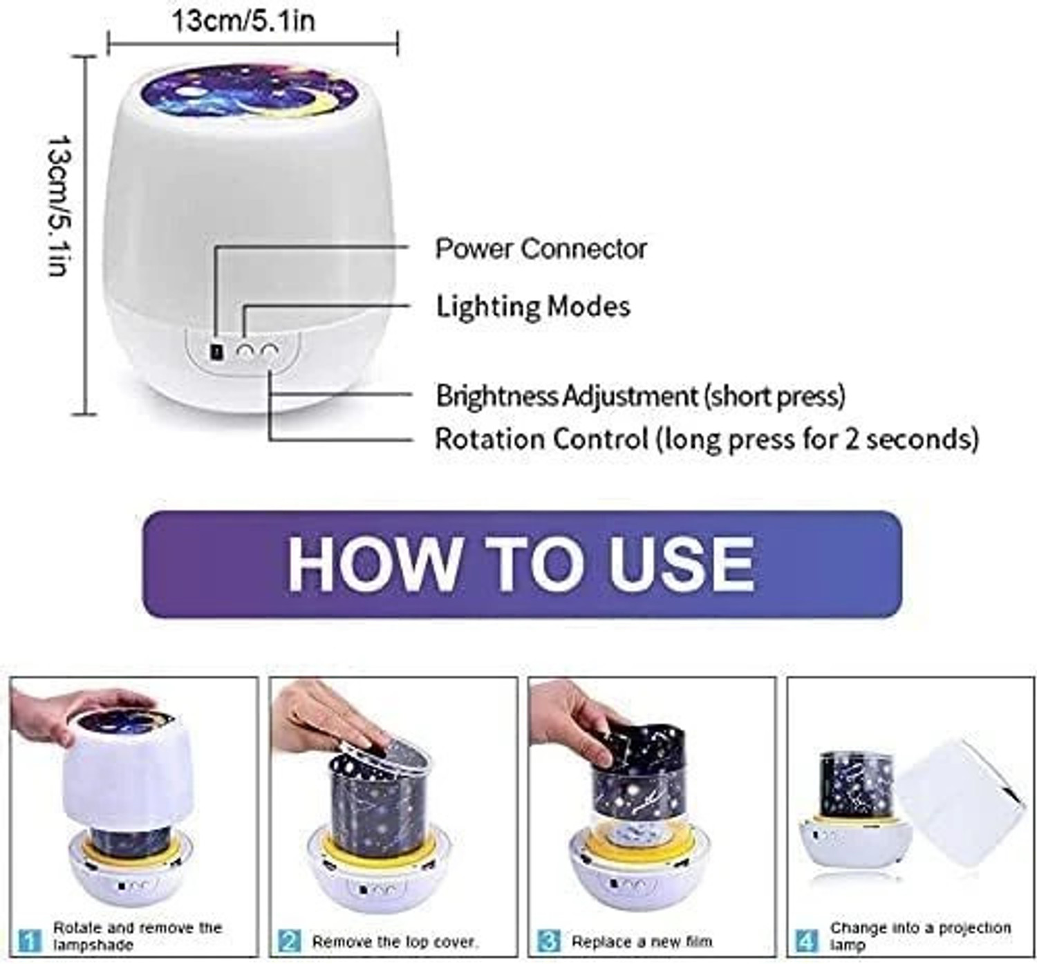 Image of SHOPOGENIX Star Projector Night Light with 5Light Modes & 6 Films Night Lamp Night Lamp