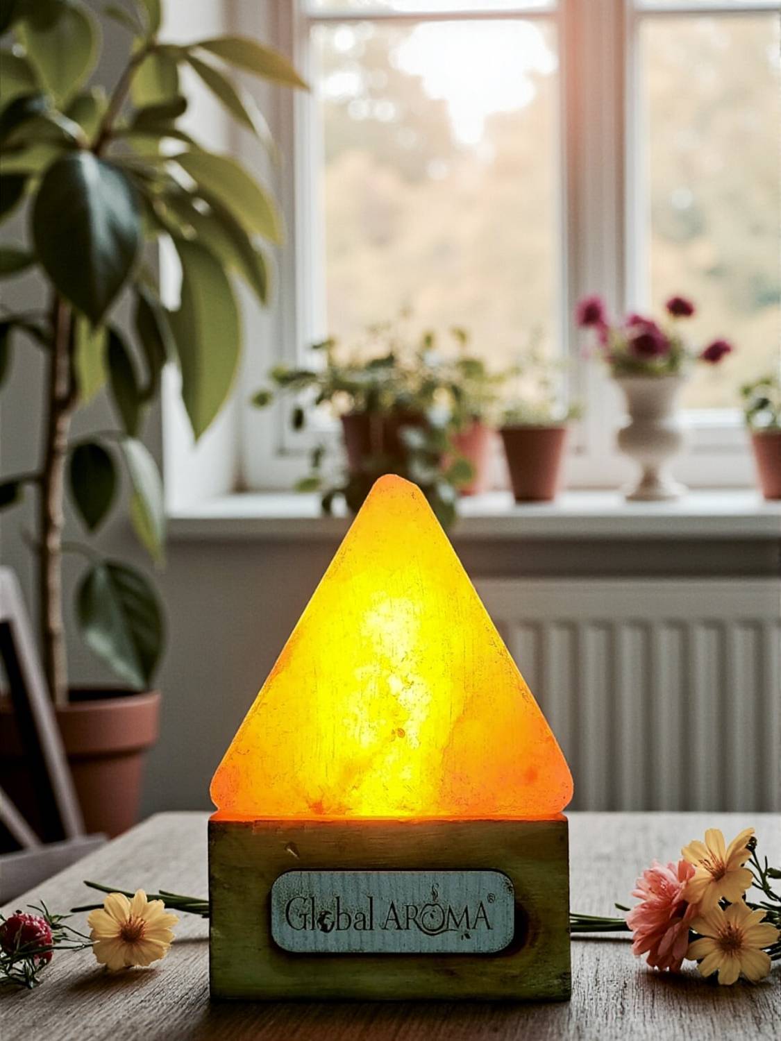 GLOBAL AROMA Mini Pyramid Himalayan Rock Salt Lamp for Vastu, Fen