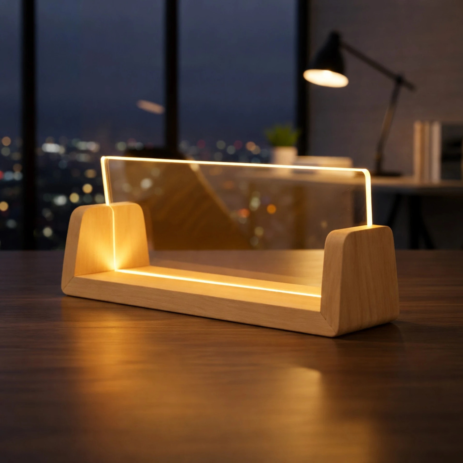 Image of Ishanvi Enterprises Premium LED Acrylic Desk Name Plate with Wooden Stand Table Lamp