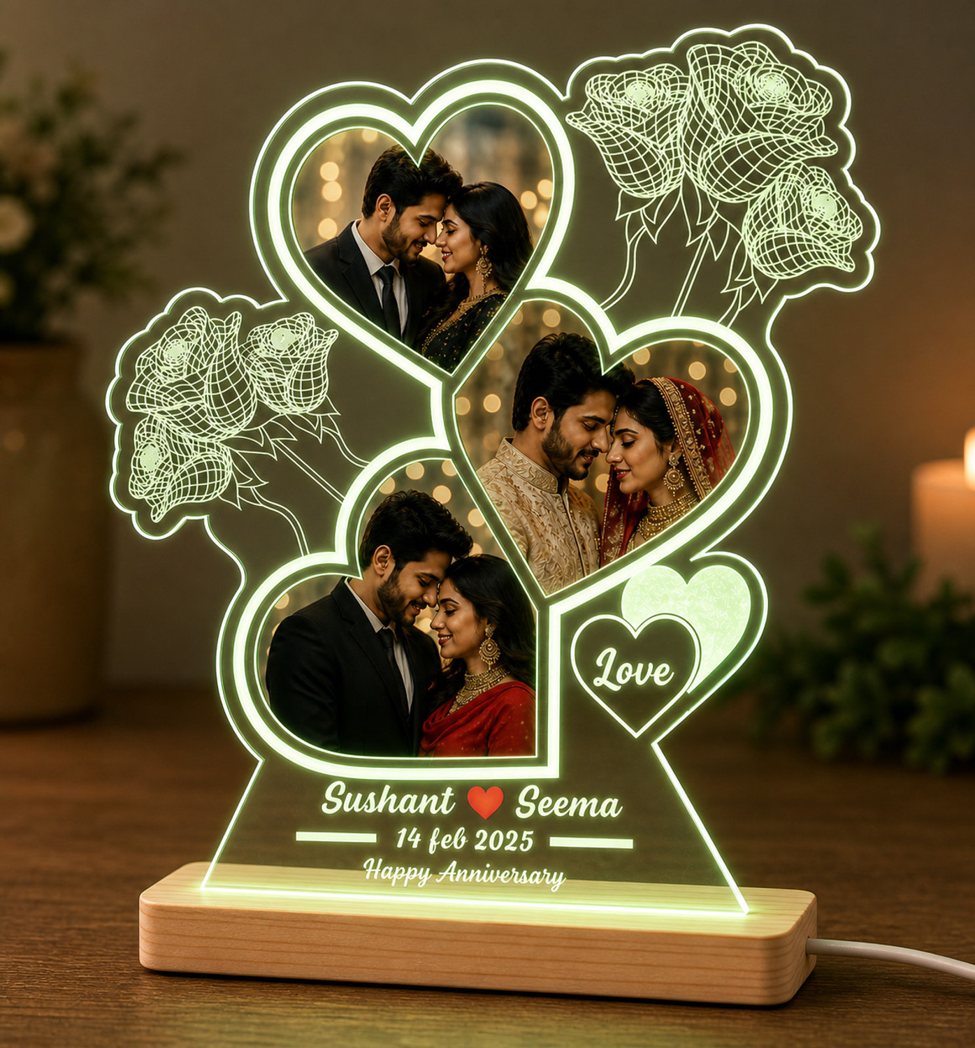 Image of ART ENTERPRISES 3D Personalized Photo Lamp | Perfect Valentine | Birthday | Anniversary Gift Decorative Showpiece - 22.2 cm (Glass, Multicolor)