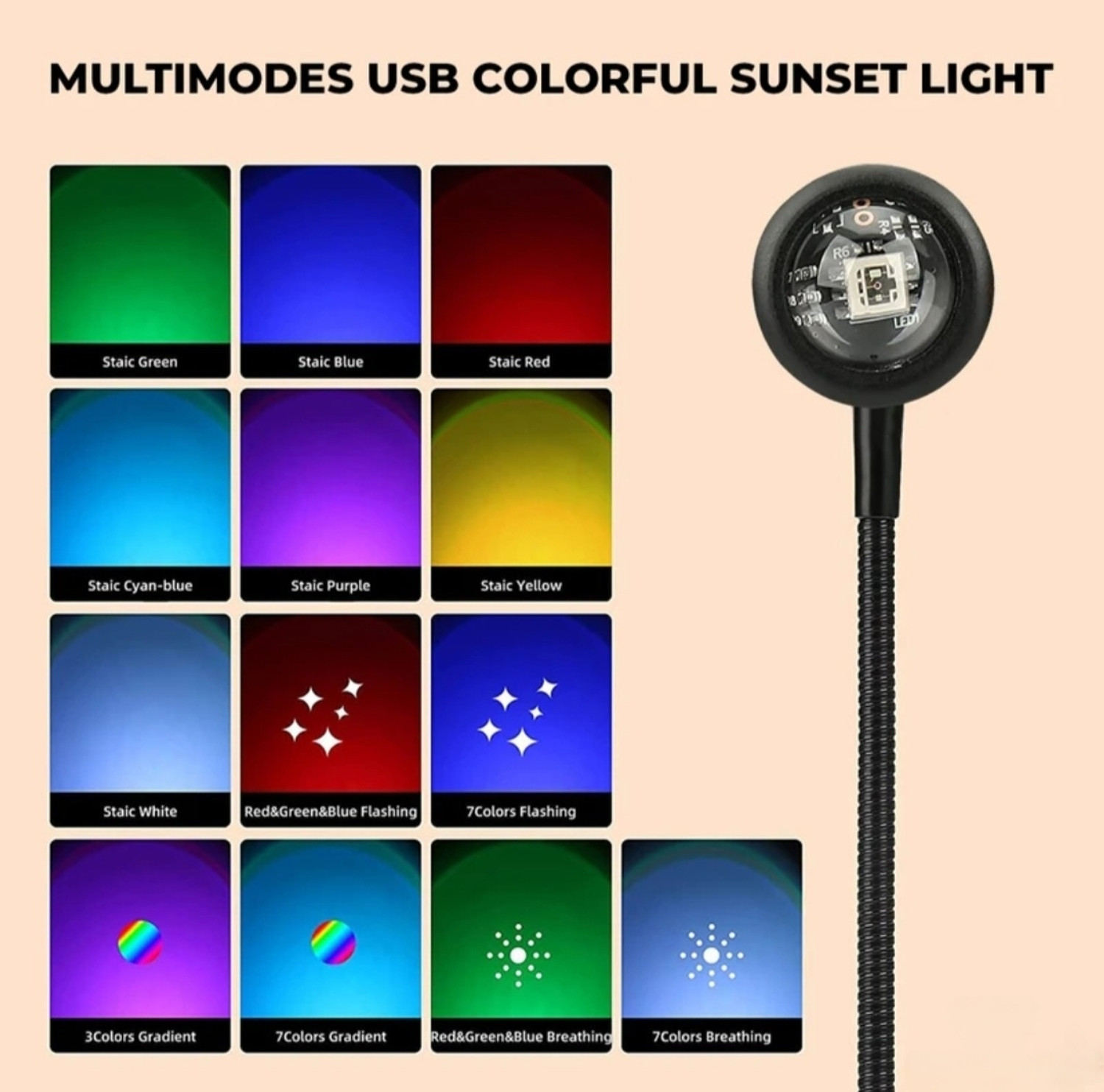 Image of Alkine Sunset Projection Lamp Light for Home Decor Cars Video Shoots Bedroom Night Lamp