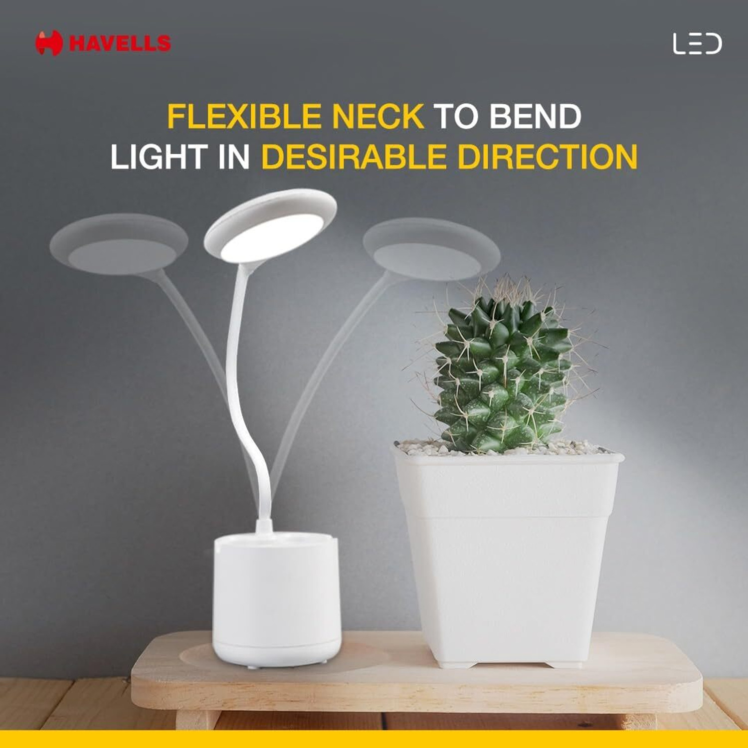 Image of HAVELLS 5W LED Table Lamp 3 Dimming Mode Touch Control Brightness & Pen Holder, Flexible Table Lamp