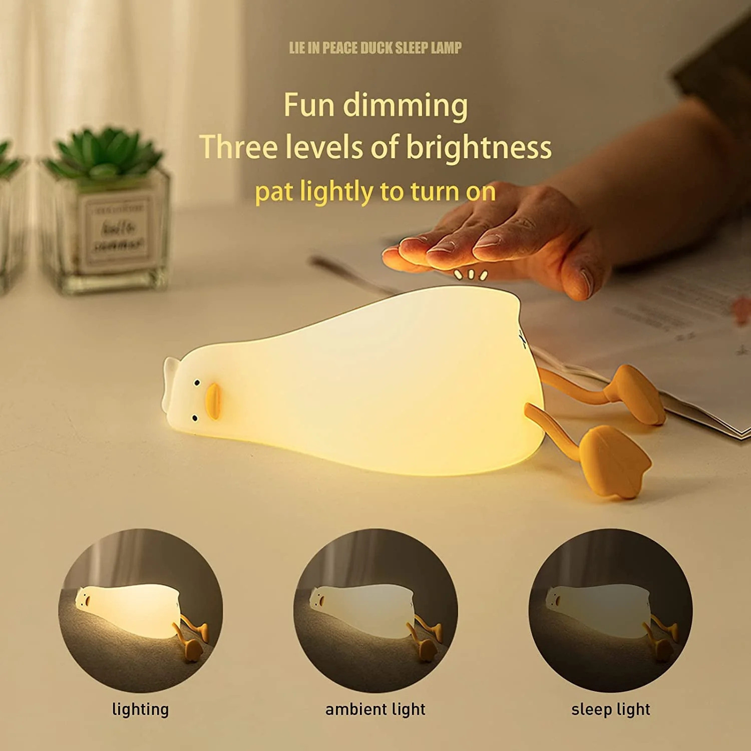 Image of Dwiti Enterprise Cute Silicone Duck Night Light, 3 Level Dimmable Touch Control Rechargeable Duck Night Lamp