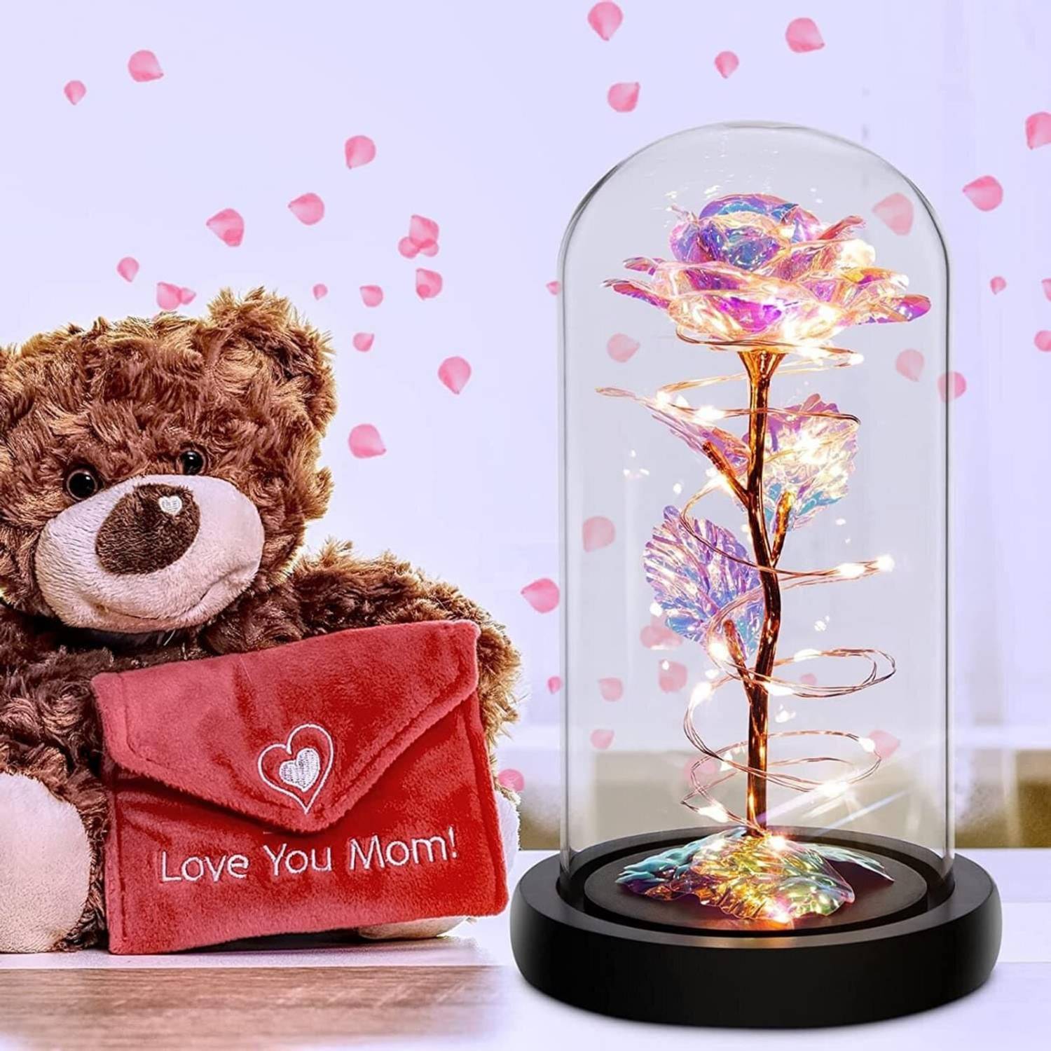 ❦ベル LEDライト/ルームフレグランス FLOWER PRINCESS BIYALI Rose in Glass Dome with Gift Box with LED Lights Forever