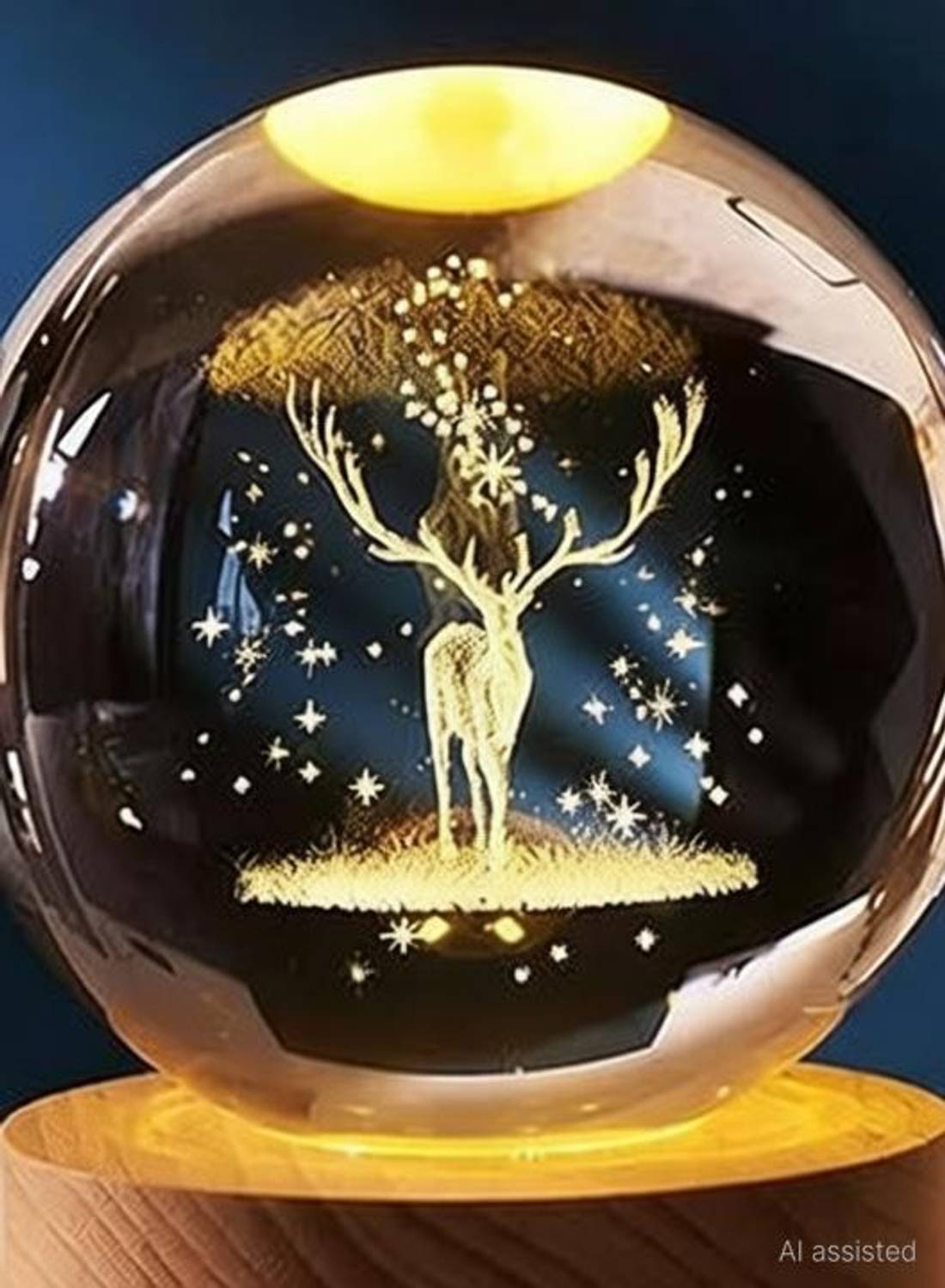 afifa Deer 3D Crystal Ball Night Table Lamp (5 cm, transparent) Night Lamp