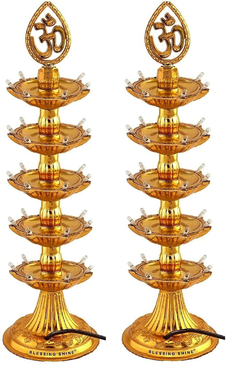 Image of FYUGO Golden OM Design Led Electric Diya Light(PACK OF 2) for Temple(LAYER 5) Table Lamp