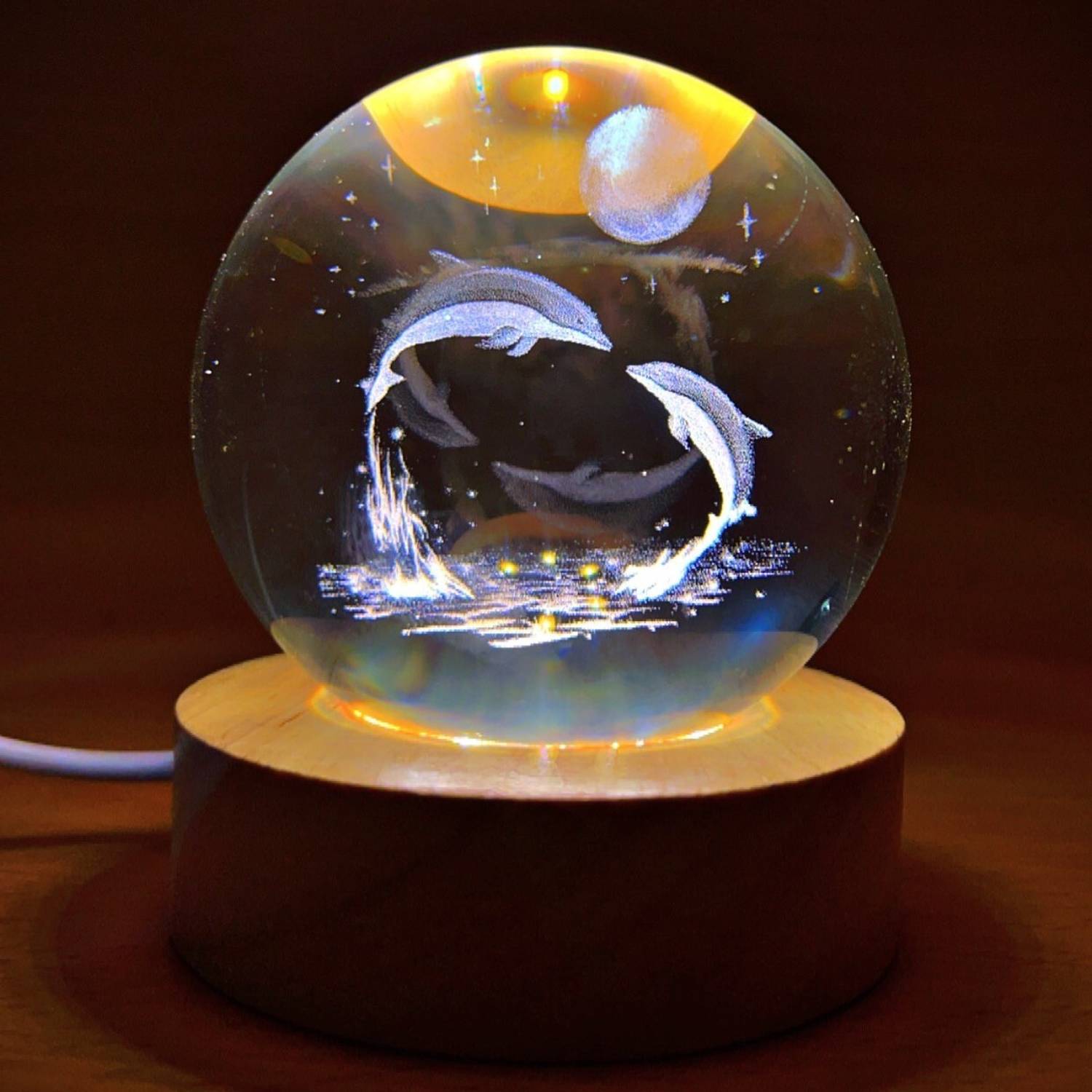 Aipom 3D Crystal Ball Lamp,Dolphin Night Lamp