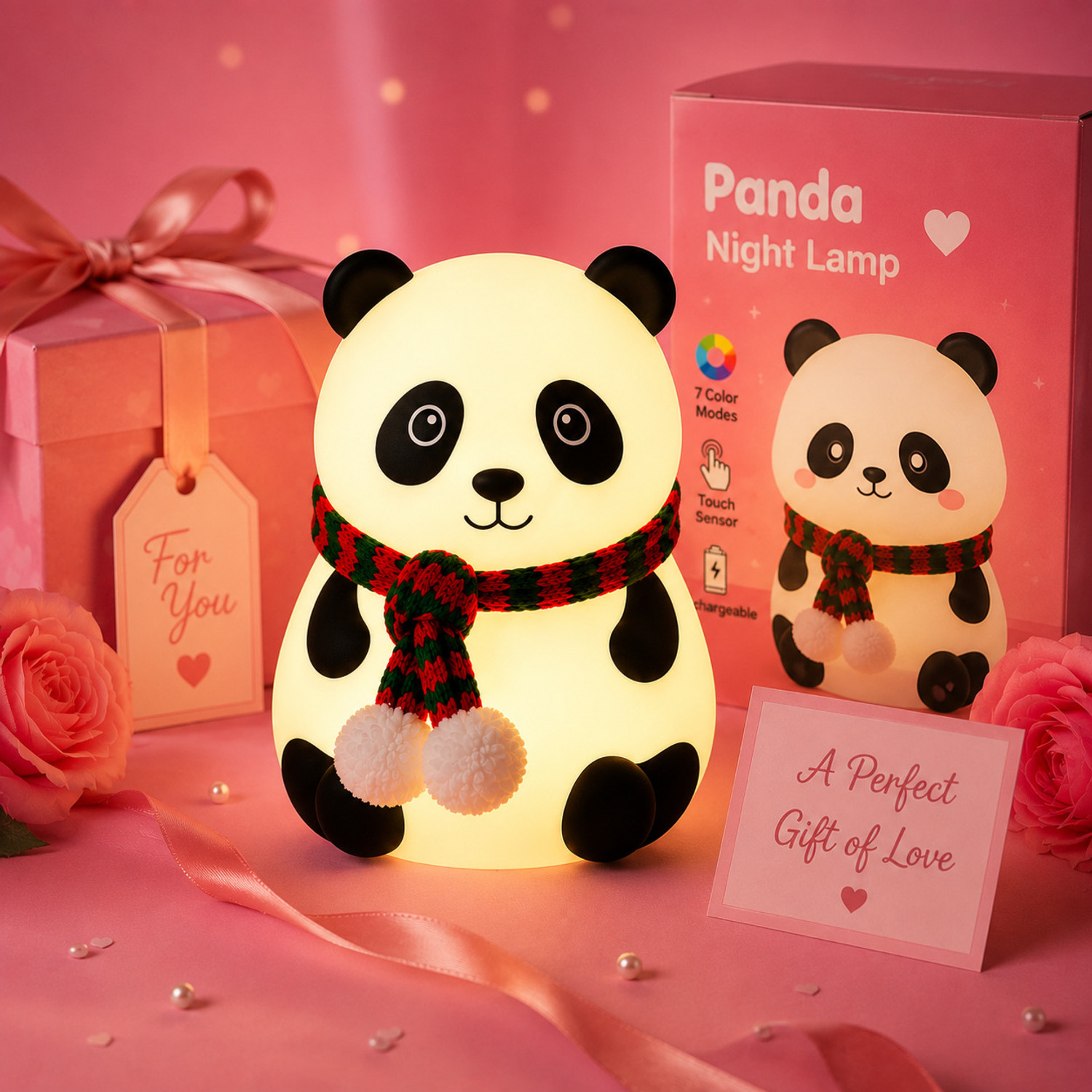 Image of Gridcart Cute Panda LED Night Lamp Rechargeable Touch Sensor Bedroom Table Light Night Lamp