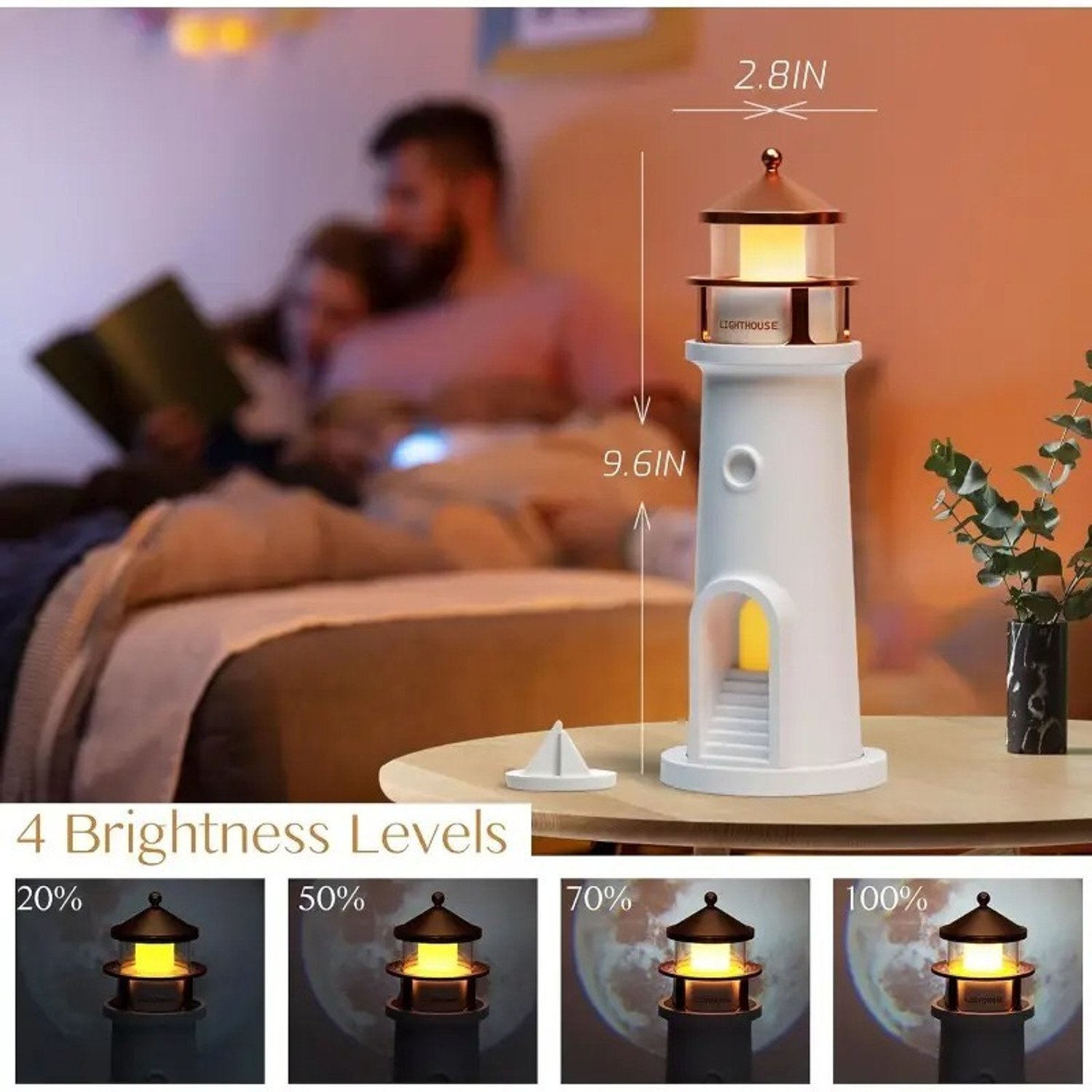 Image of NAIRO Lighthouse Night Light | USB Charging | Moon Projection Lamp for Room Decor,Gift Table Lamp