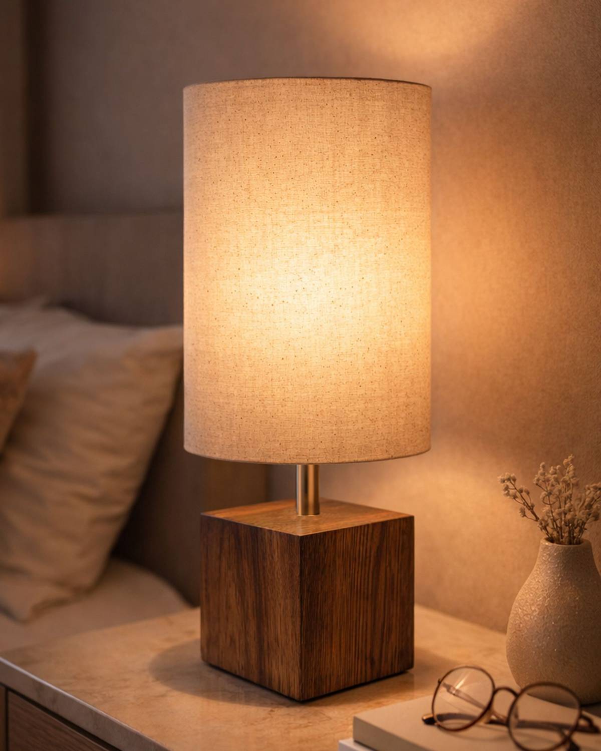 Homesake Modern Zen Wooden Lampshade Nightstand Lamps, Antique Ba