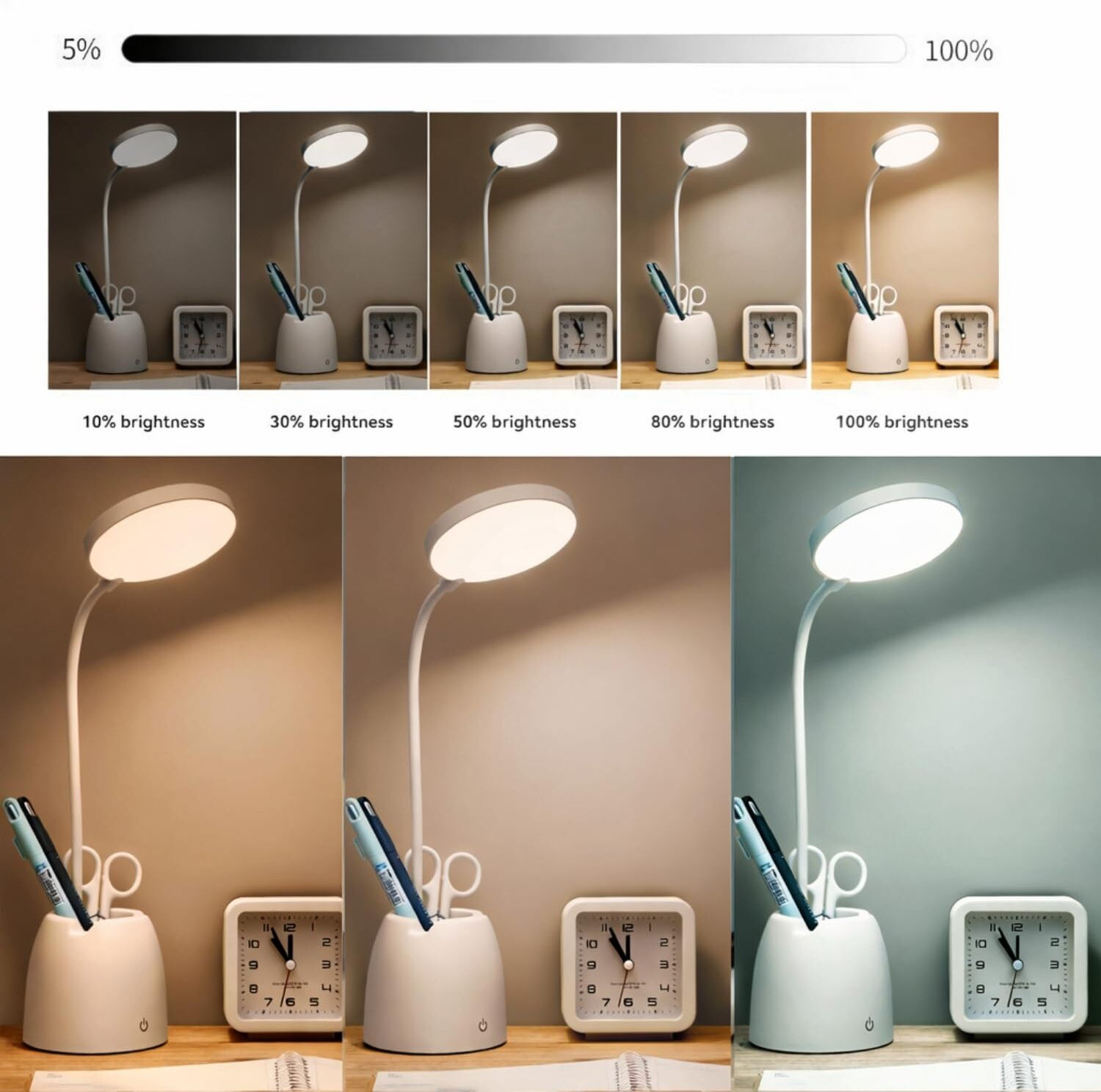 Image of One94Store RoundGlow Rechargeable LED Desk Lamp - Touch Control Table Lamp with 1200mAh Study Lamp