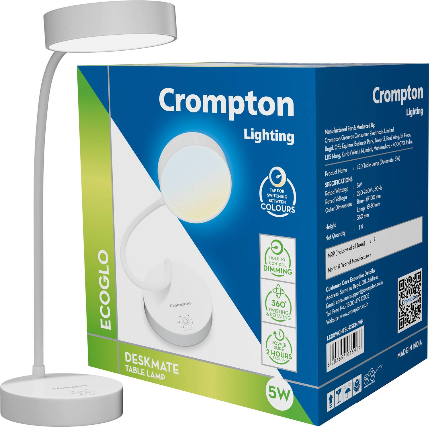 Crompton Deskmate Table Lamp (11.3 cm, White)