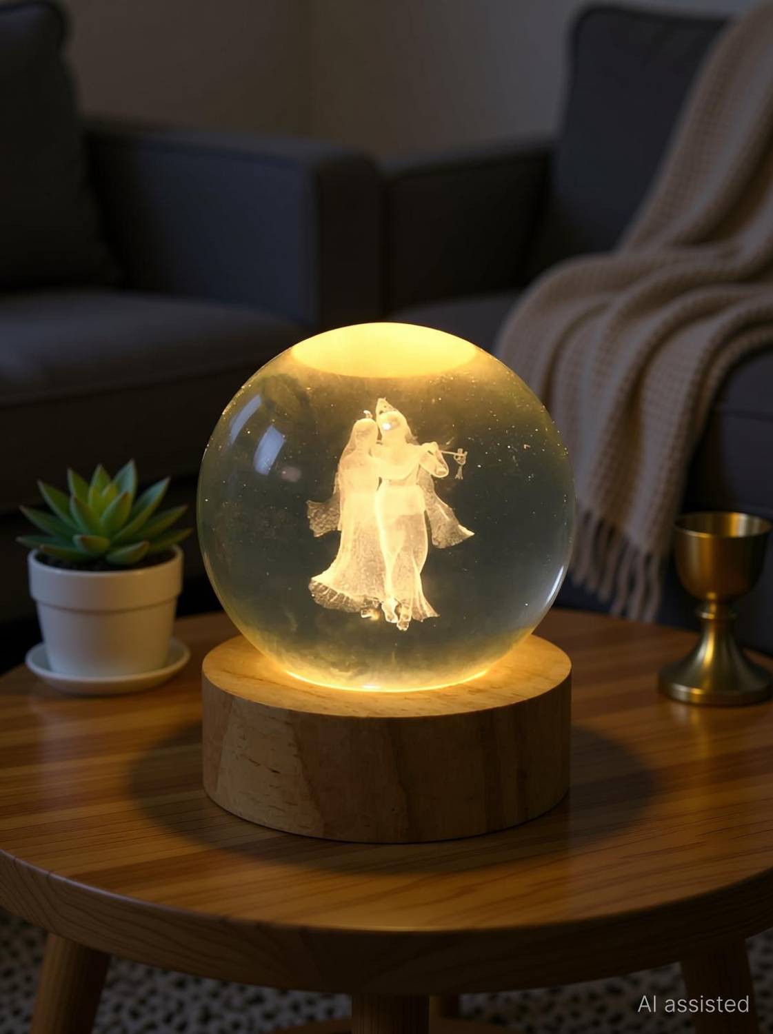 Archer 3D Crystal Ball Krishna lamps for Bedroom 3D Lamps for Home Decoration Night Lamp