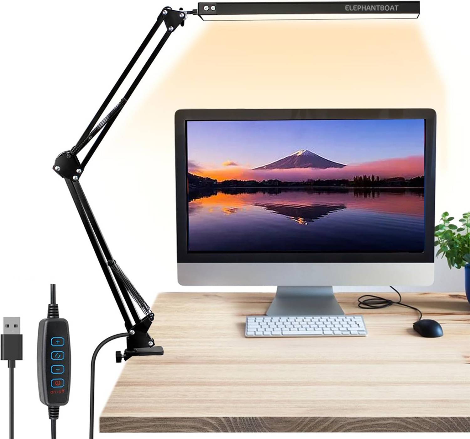 SUPVOX LED Desk Lamp USB Plug Flexible Arm 3 Color Dimmable Light