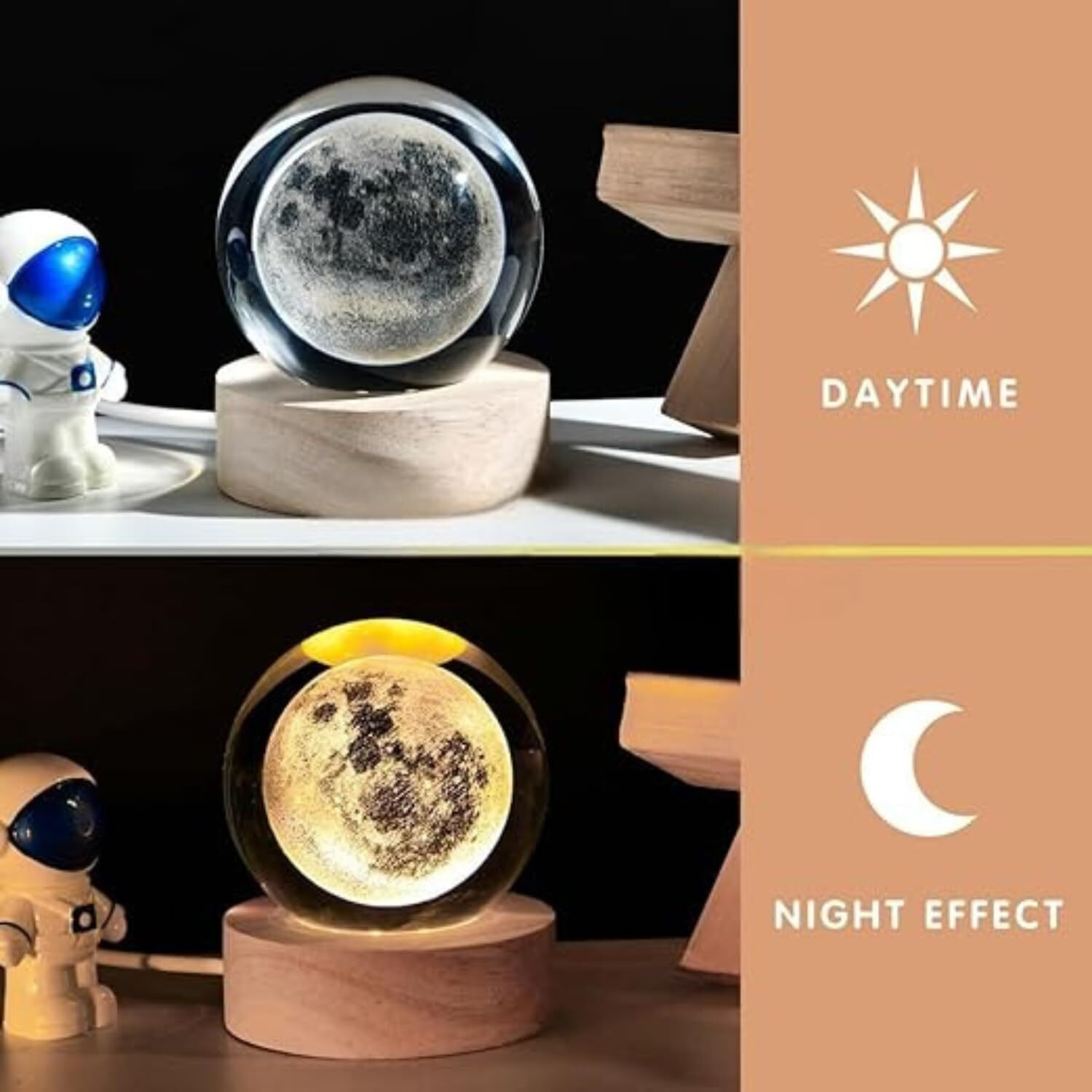 Image of FEBLICH 3D Crystal Ball Led Lamp With Wooden Base - Decorative Light For Home Gift Night Lamp