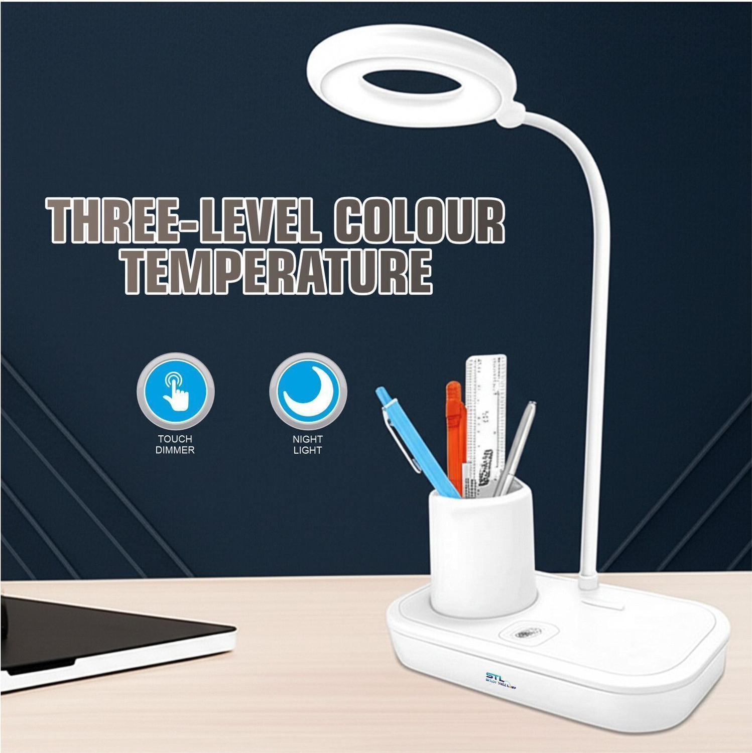 Image of Study Table Lamp Rechargeable Table Lamp Torch ON / OFF With Pen Stand Night Desk Light Study Lamp